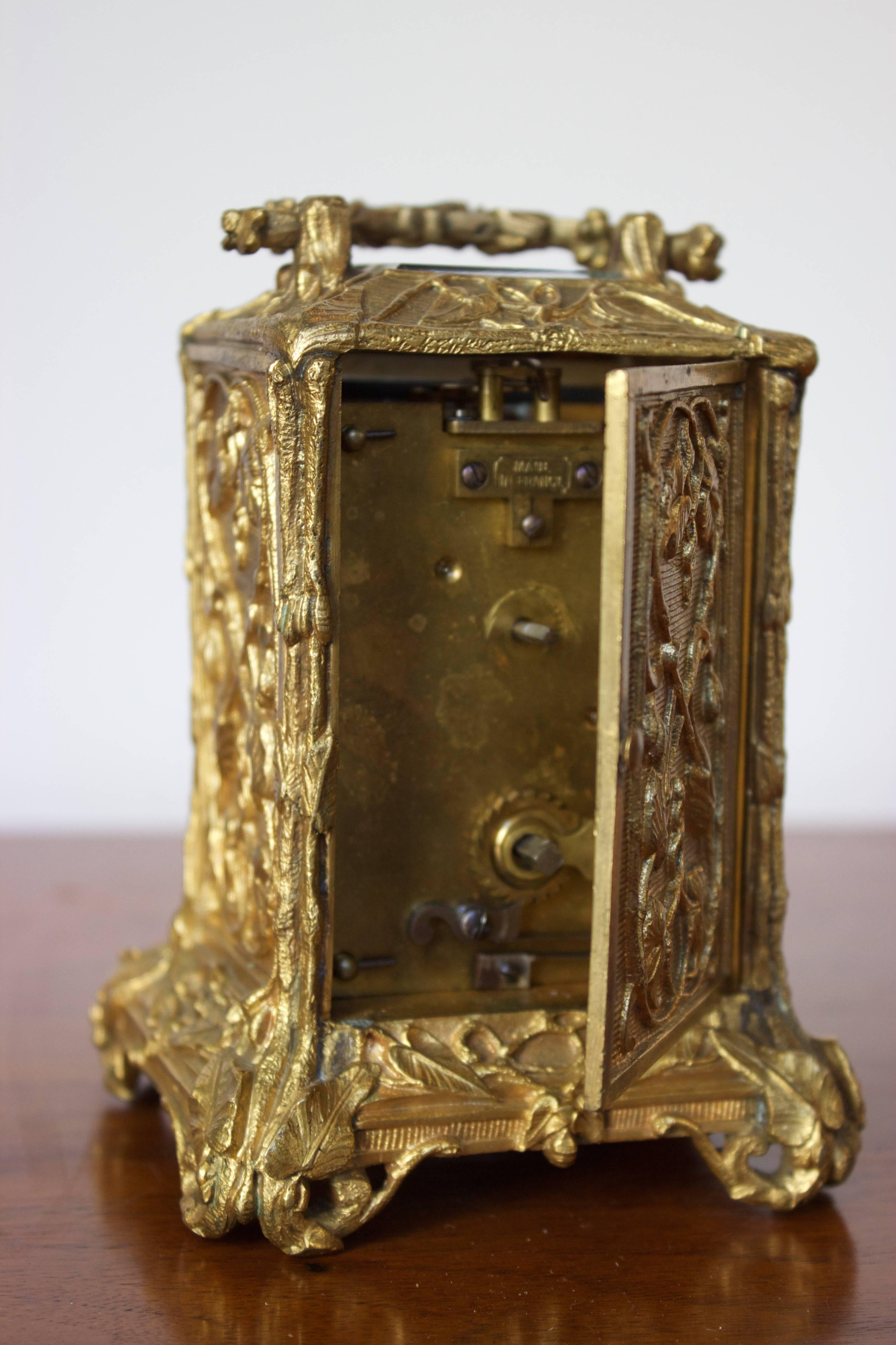 19th Century Antique French Art Nouveau Gilt Bronze Carriage Clock