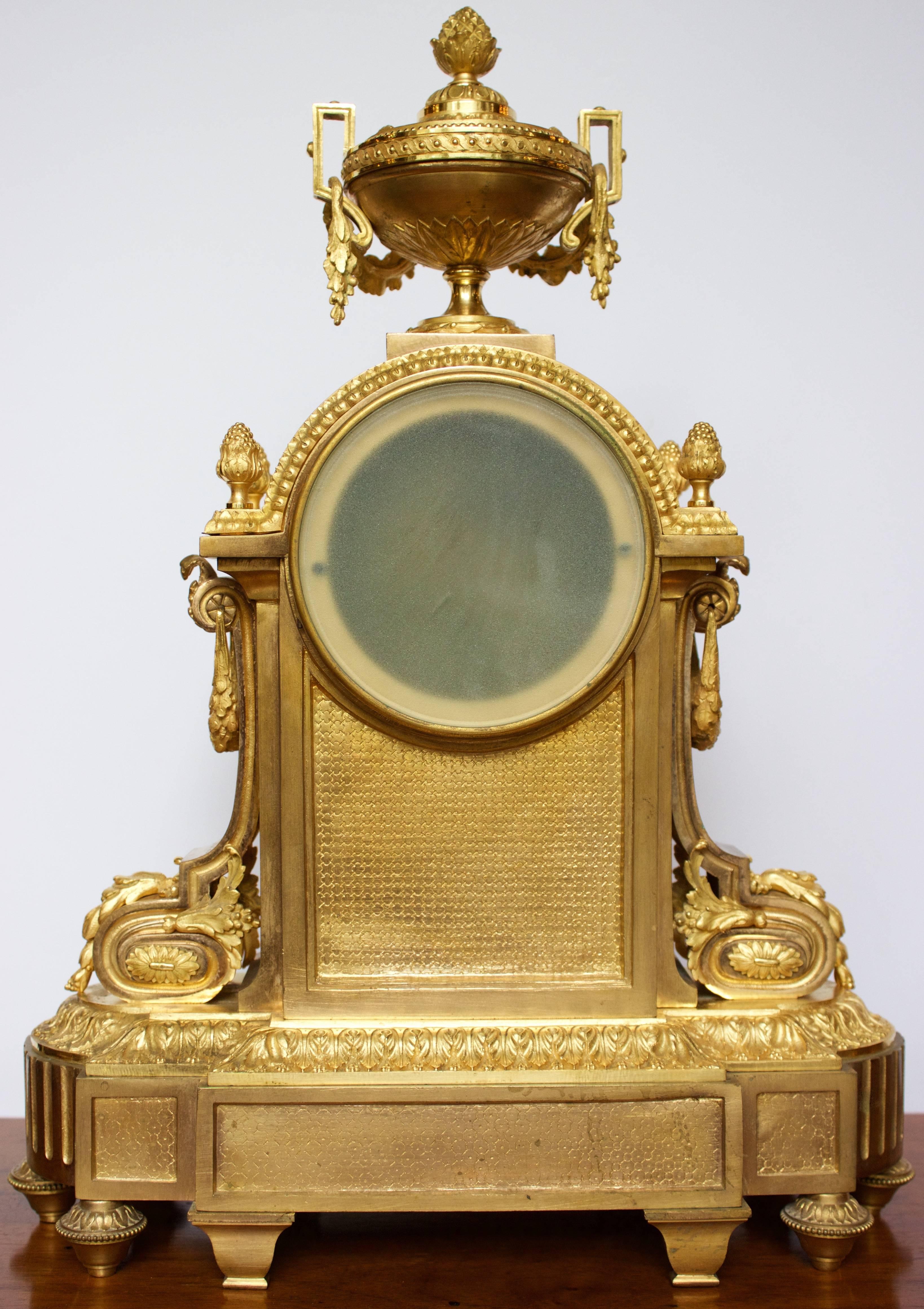 Enameled French Napoleon III Period Mantel Clock in Dore Bronze For Sale