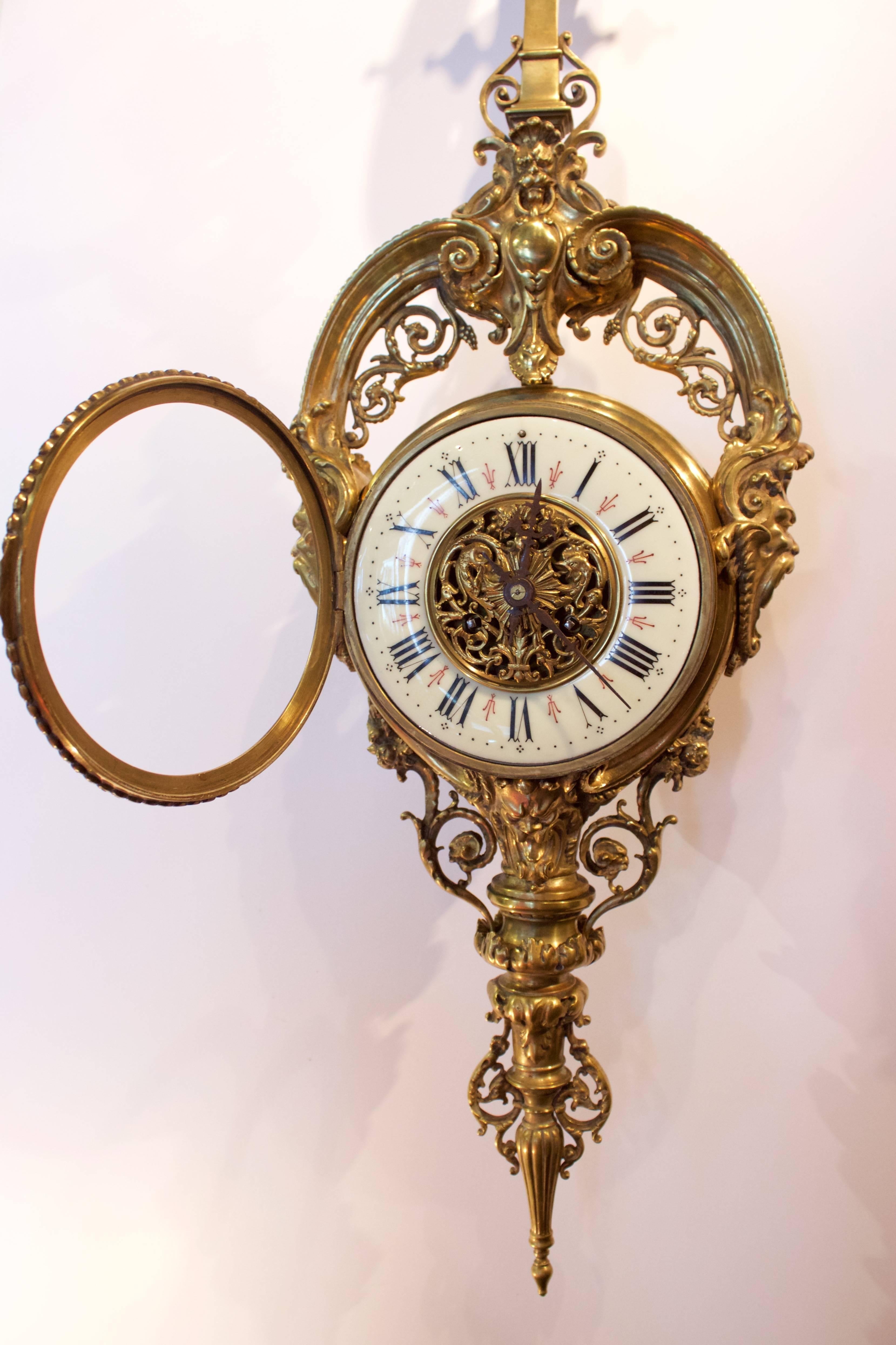 Gothic Revival 19th Century French Cartel or Wall Clock For Sale