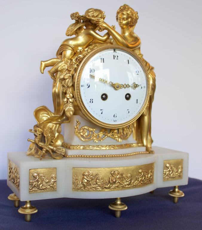 French 19th Century Gilt Bronze and Marble Mantel Clock of Psyche and ...