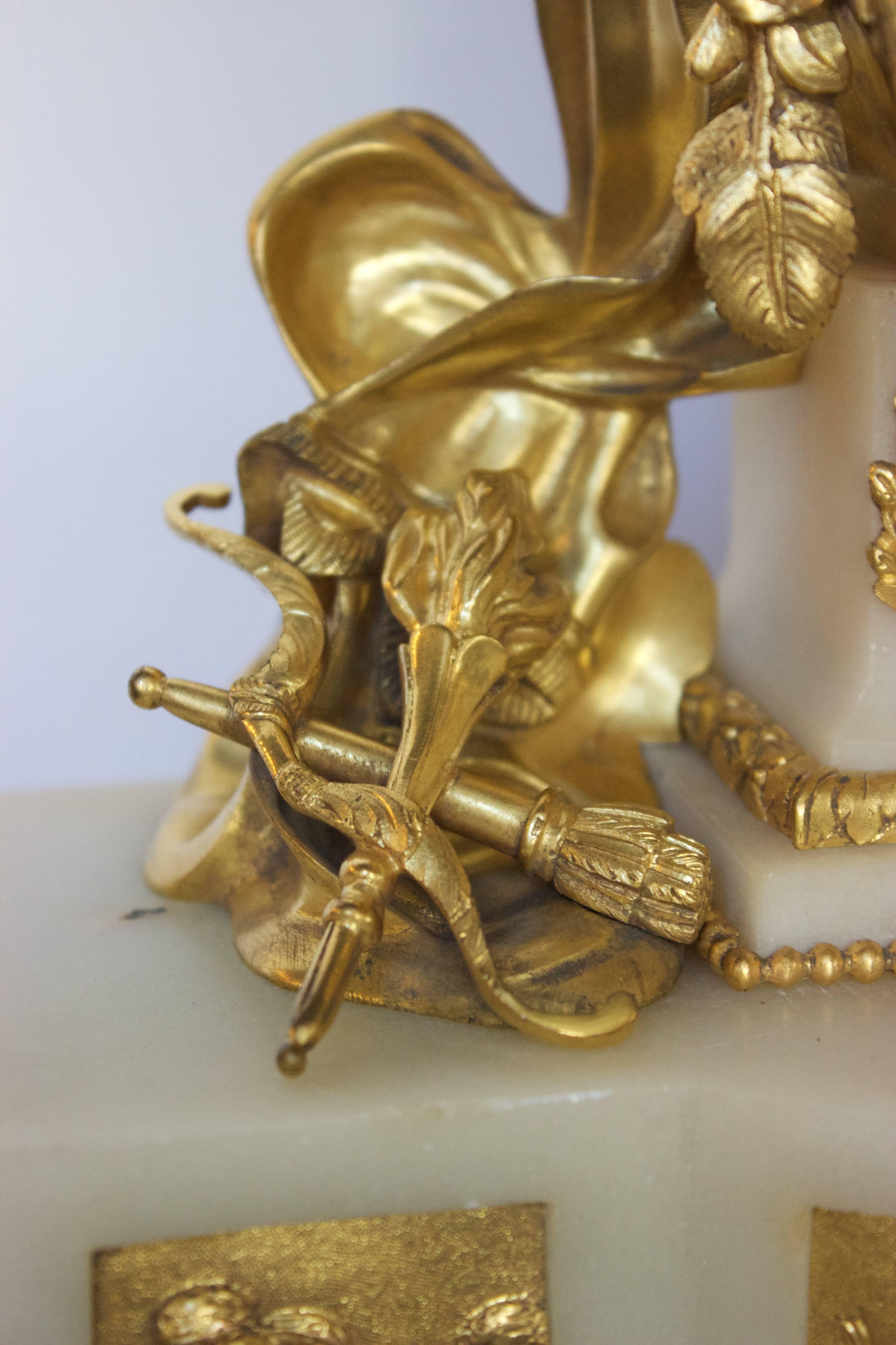 French 19th Century Gilt Bronze and Marble Mantel Clock of Psyche and Eros For Sale 1