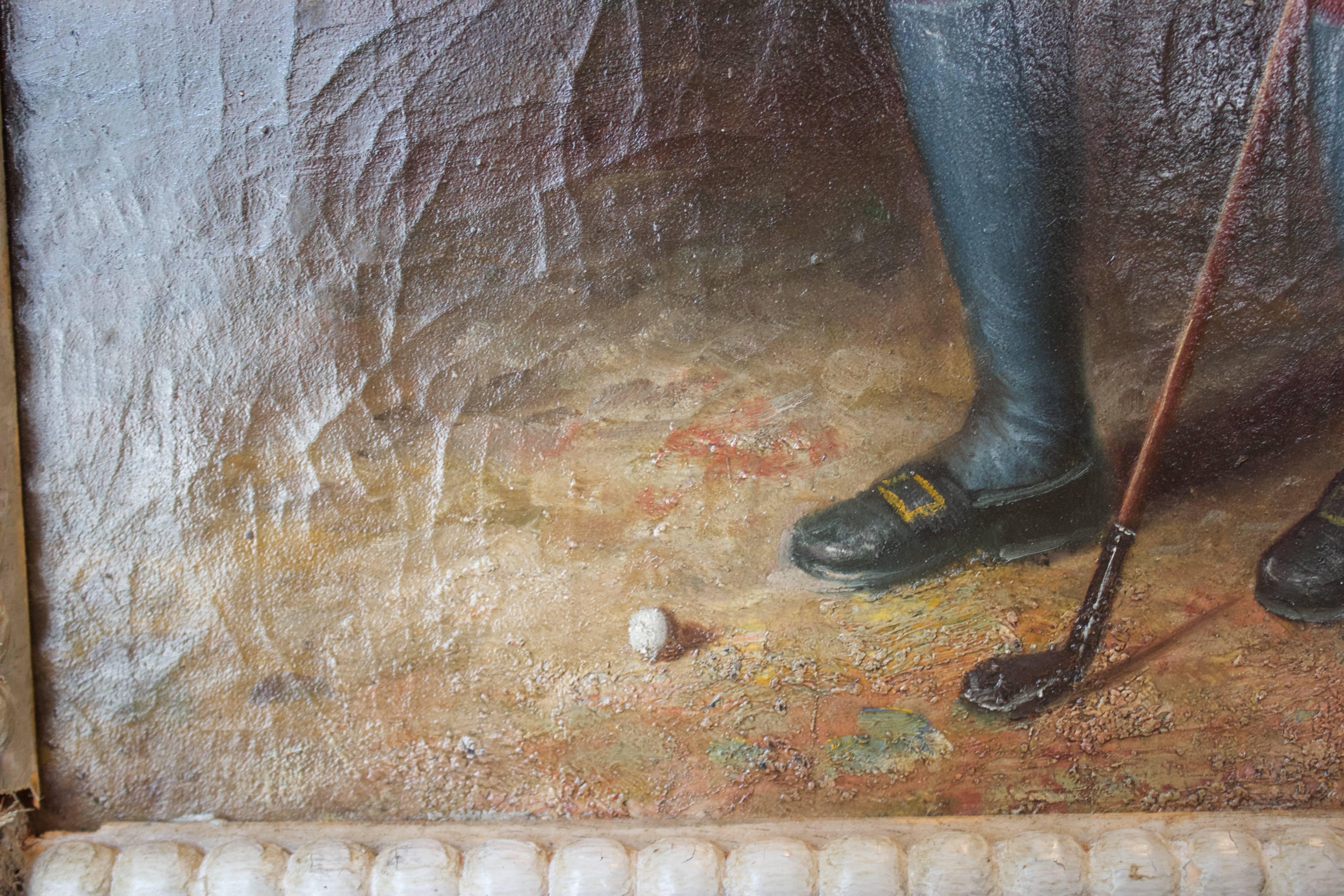 Other 19th Century English Painted Trumeau Representing a Young Golfer For Sale