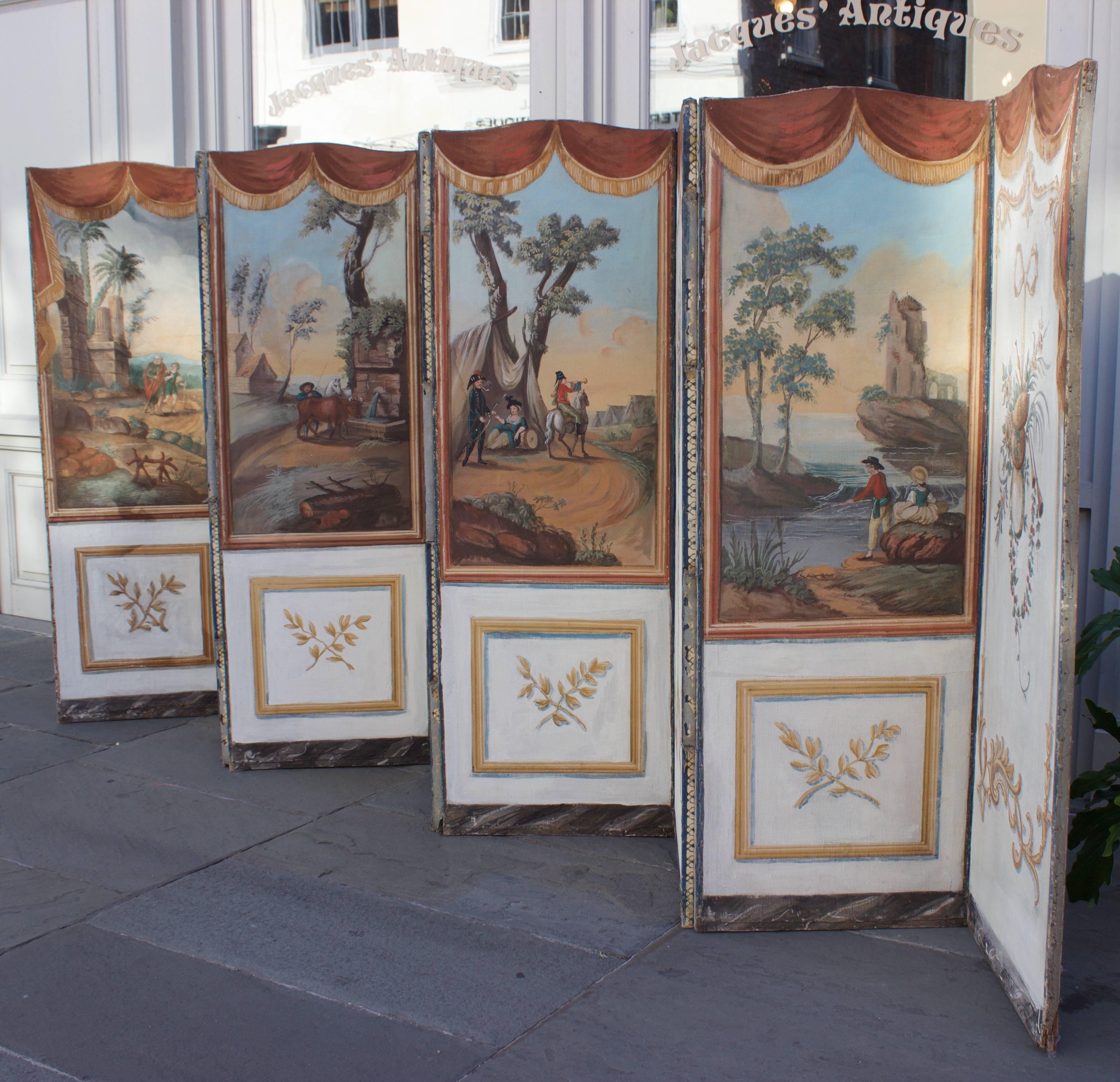 Painted 18th C. French Double-Sided Panel Screen For Sale