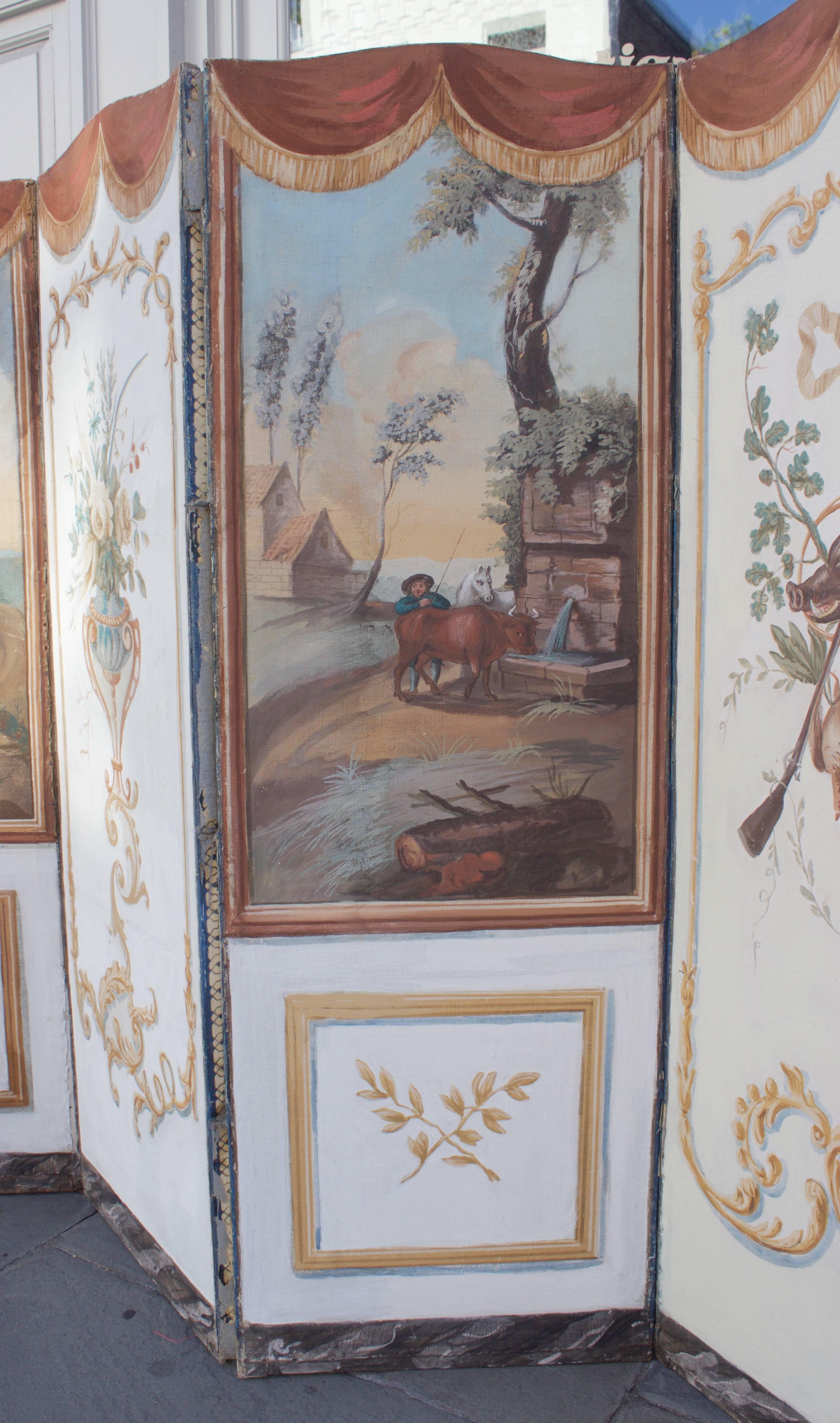 Canvas 18th C. French Double-Sided Panel Screen For Sale