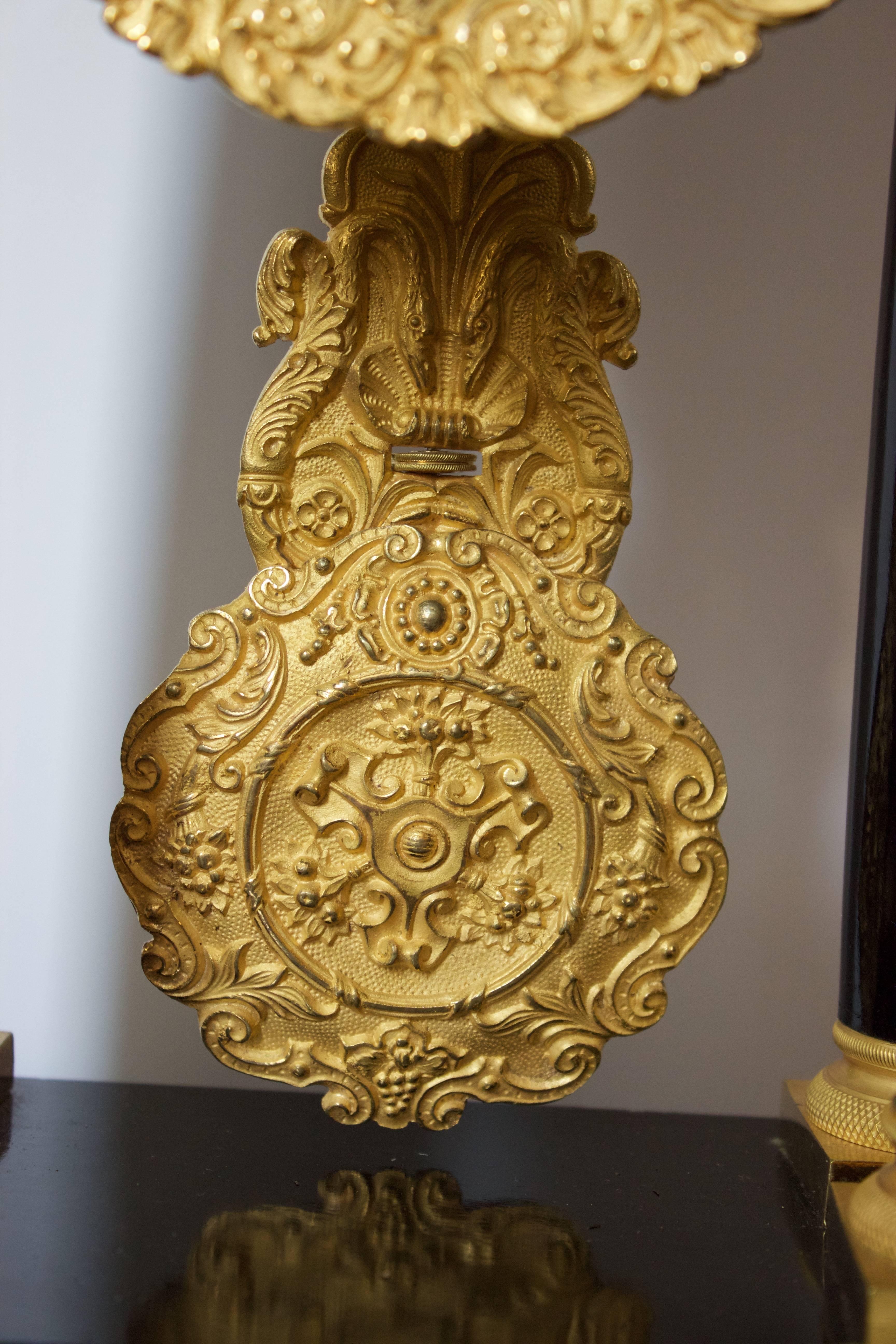 Early 19th Century Ormolu and Ebonized Wood Empire Portico Clock For Sale 1