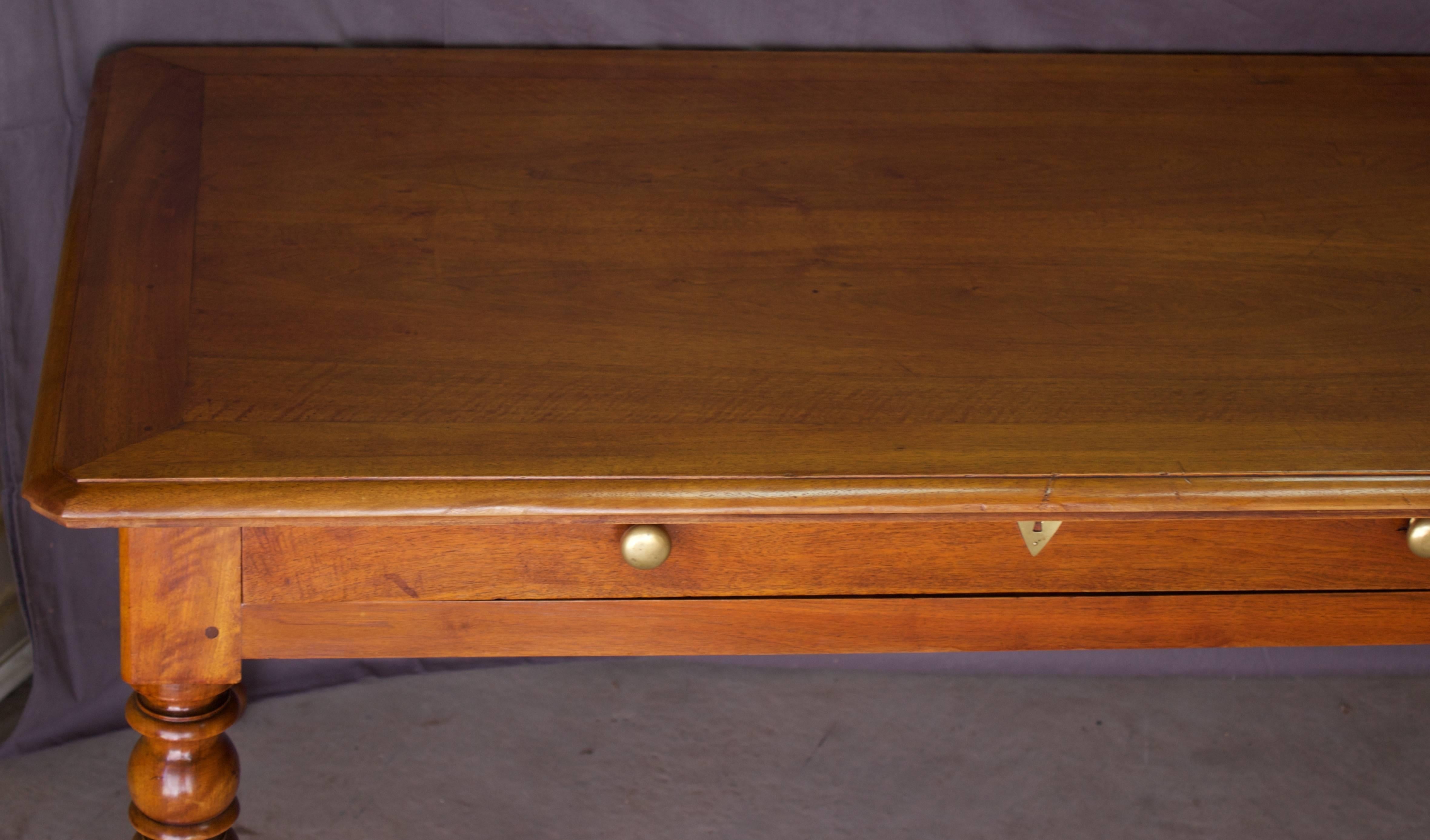 Louis Philippe French Walnut Table with Drawers For Sale