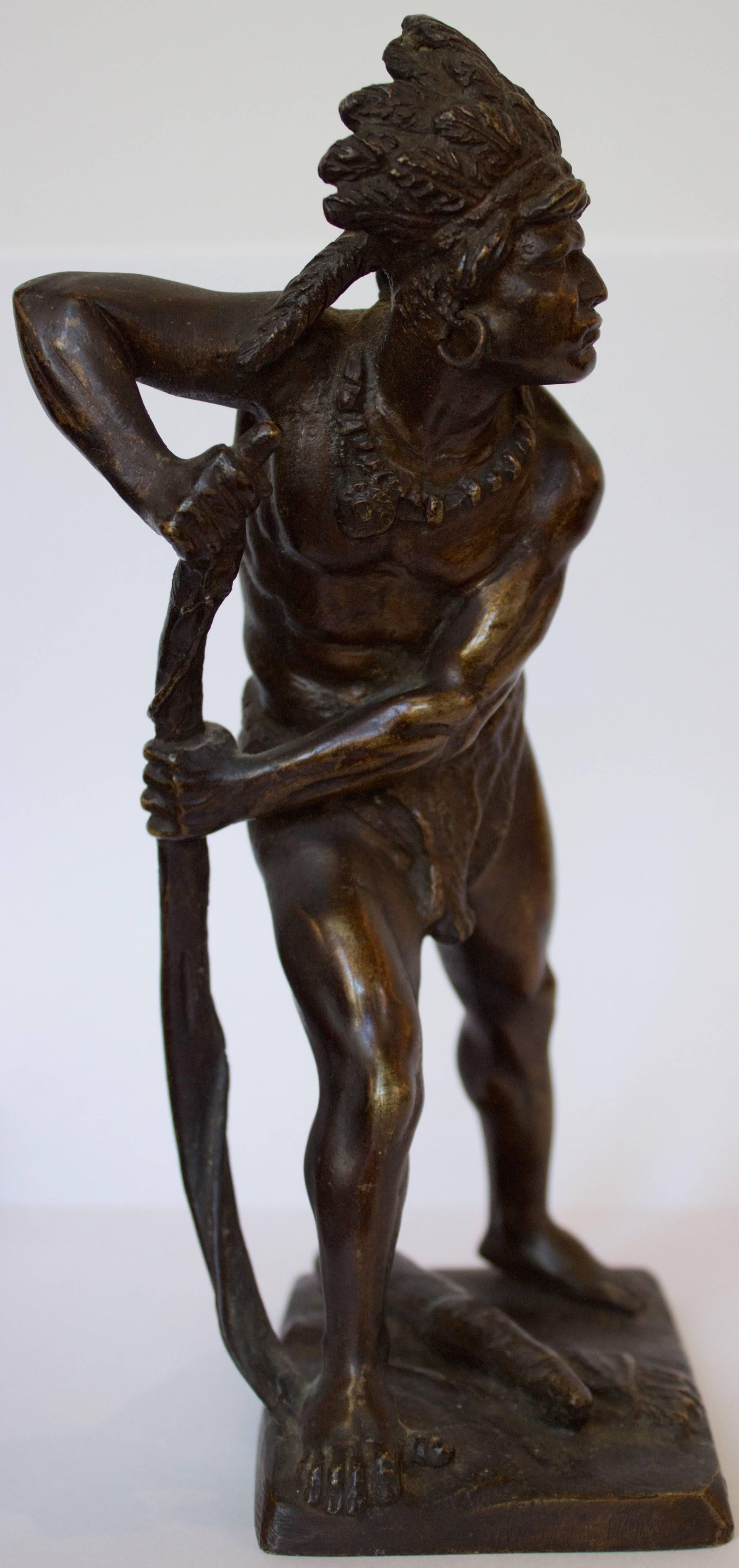 French, 19th Century Bronze Sculpture of American Indian Chief For Sale 1