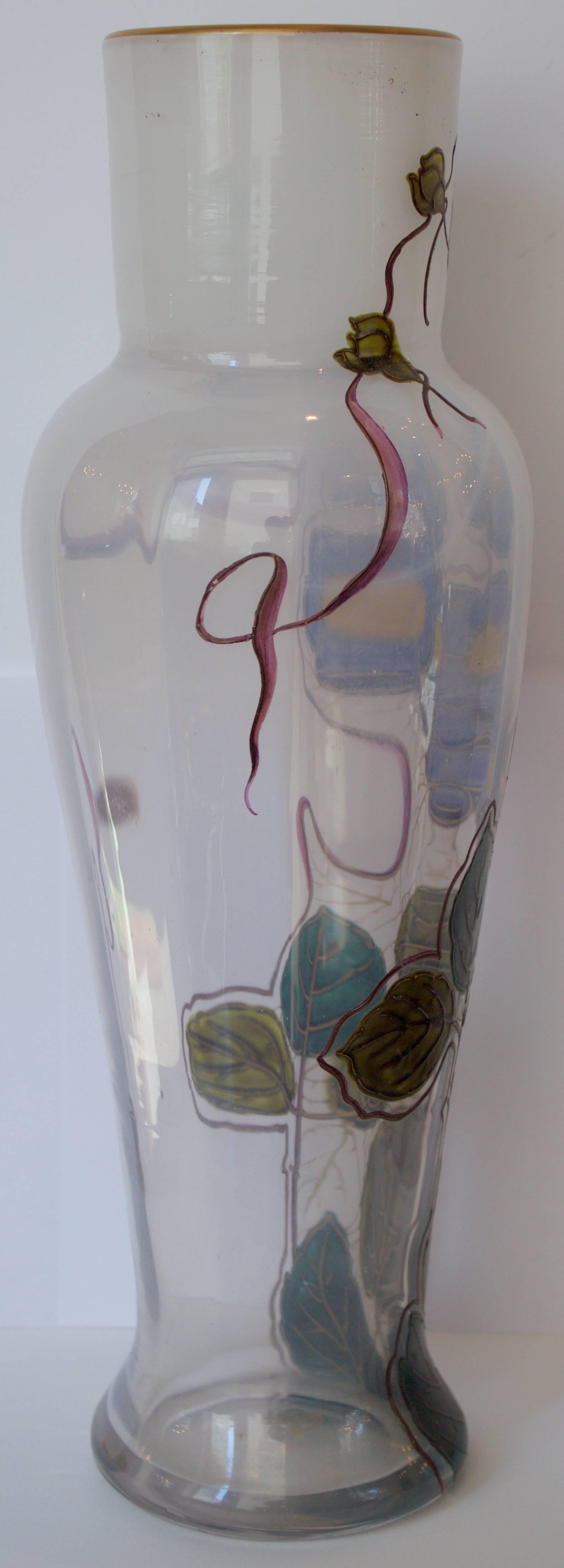 Art Nouveau French 19th Century Glass Vase by Legras Signed 