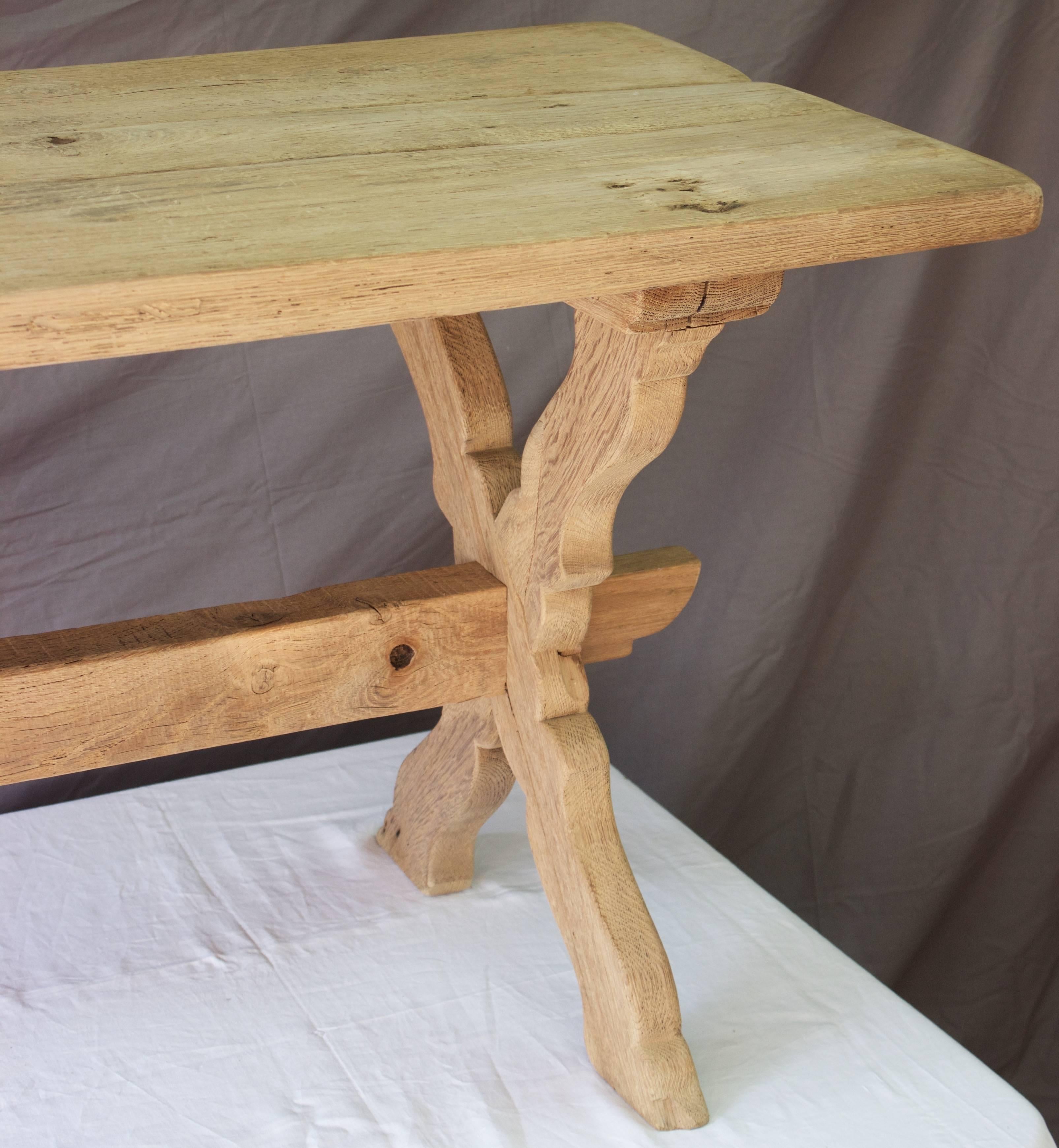 Hand-Crafted French 18th Century Monastery Oak Trestle Table For Sale