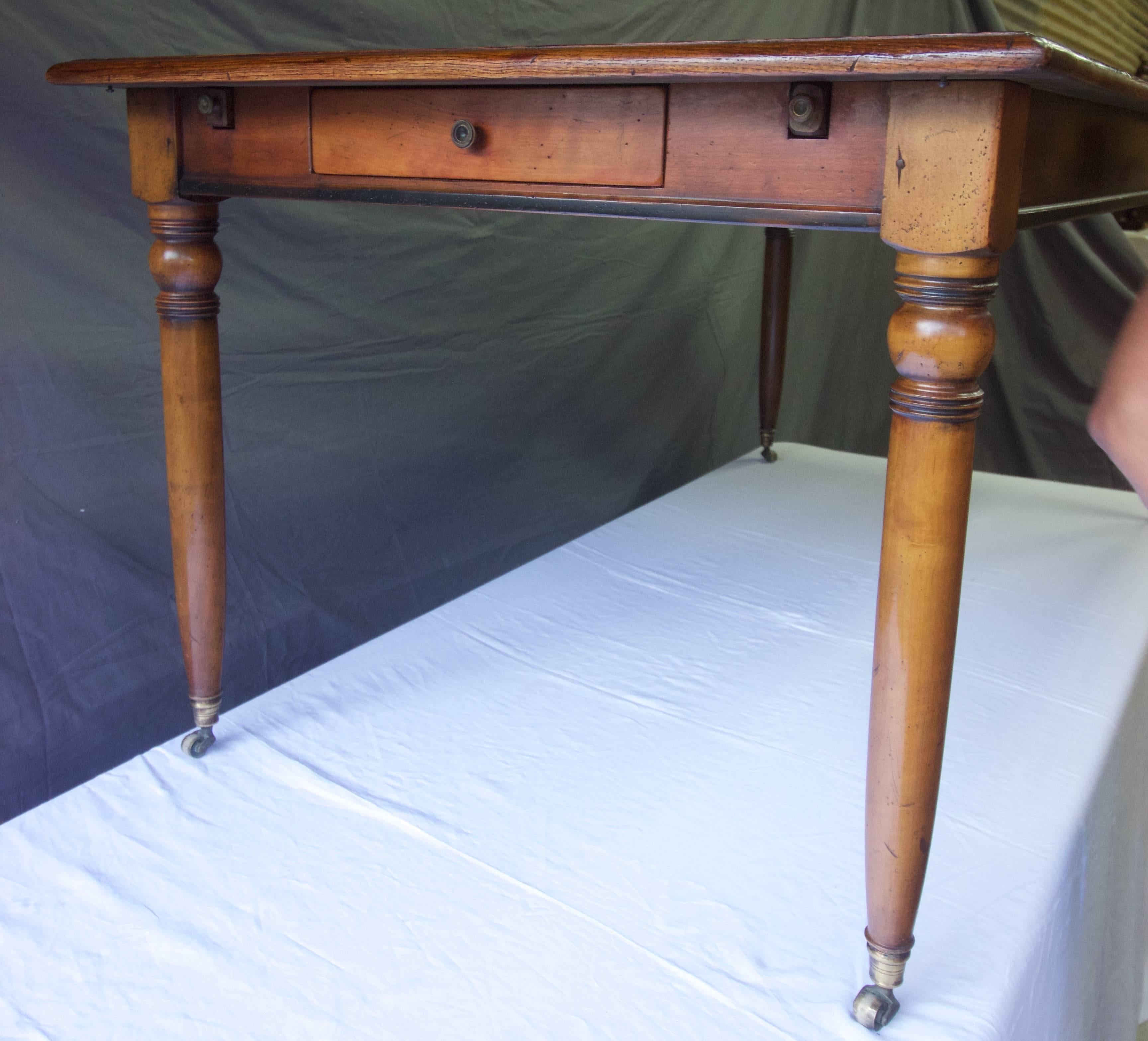Hand-Crafted Early 20th Century Large French Wild Cherry Parquetry Top Dining Table For Sale