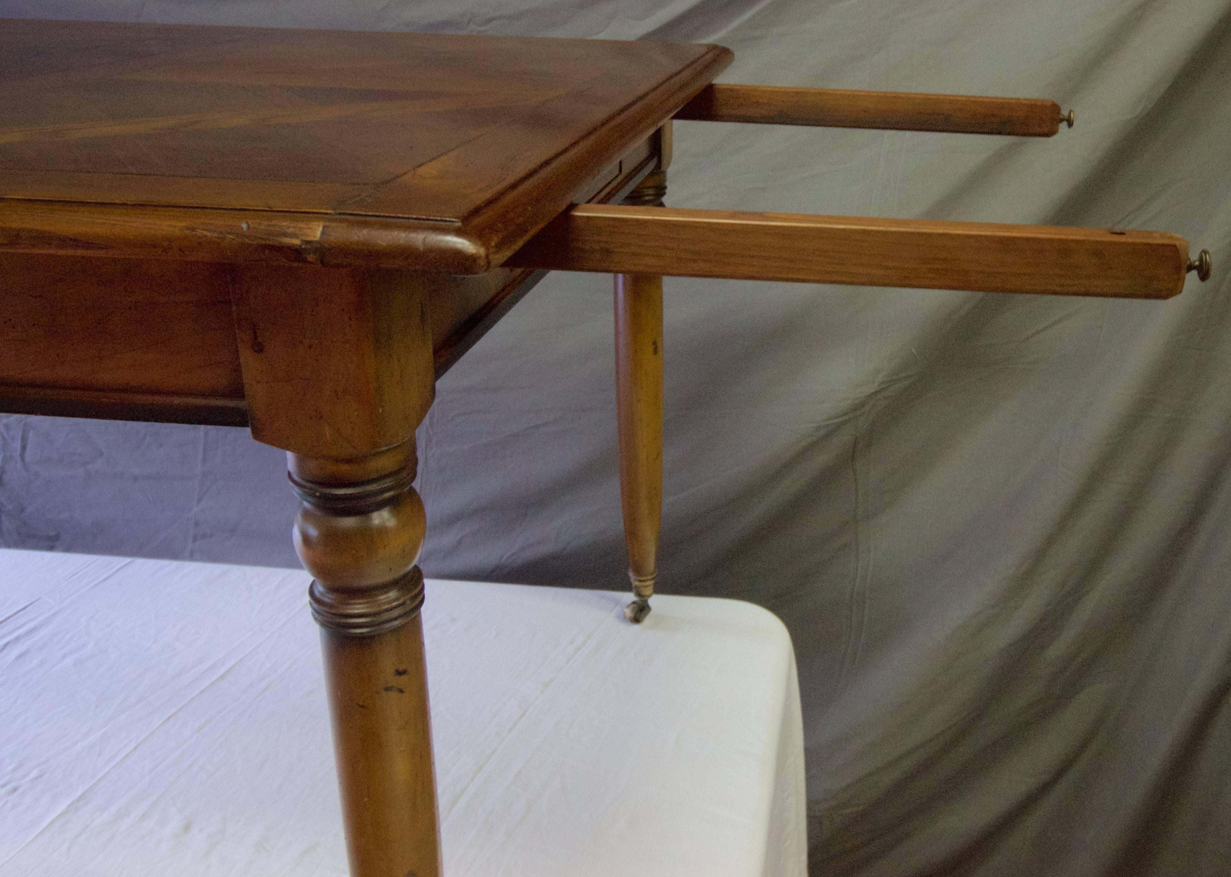 Early 20th Century Large French Wild Cherry Parquetry Top Dining Table For Sale 3