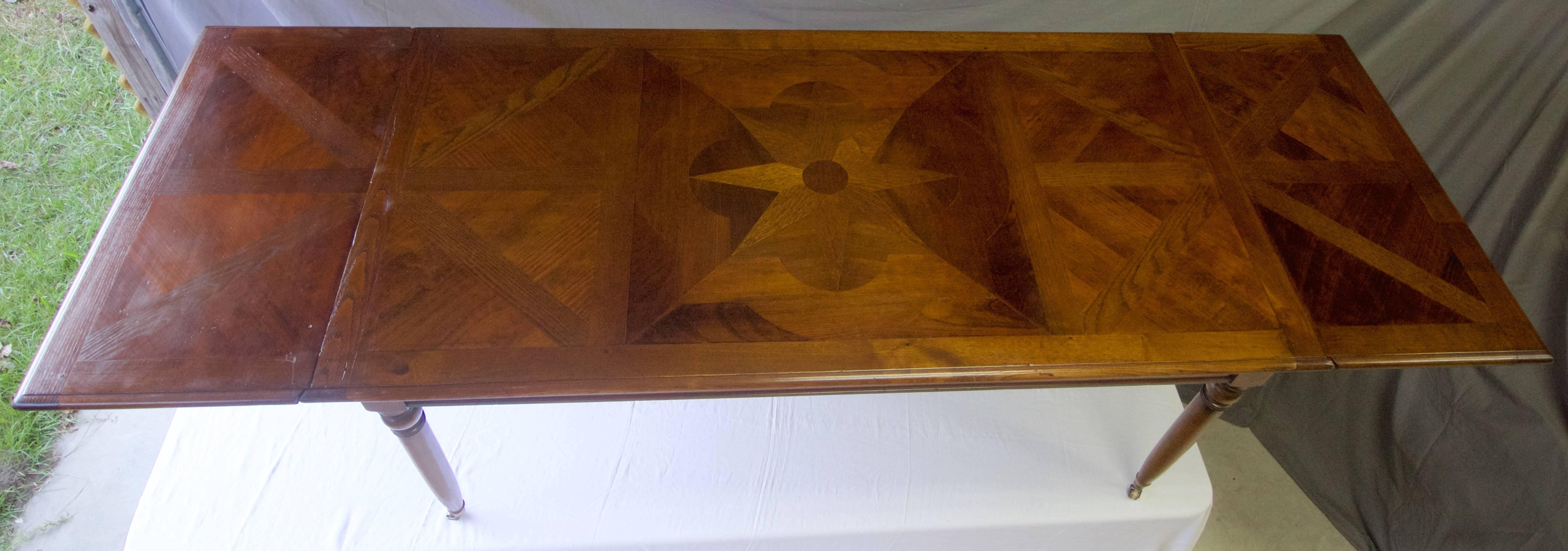 Early 20th Century Large French Wild Cherry Parquetry Top Dining Table For Sale 4