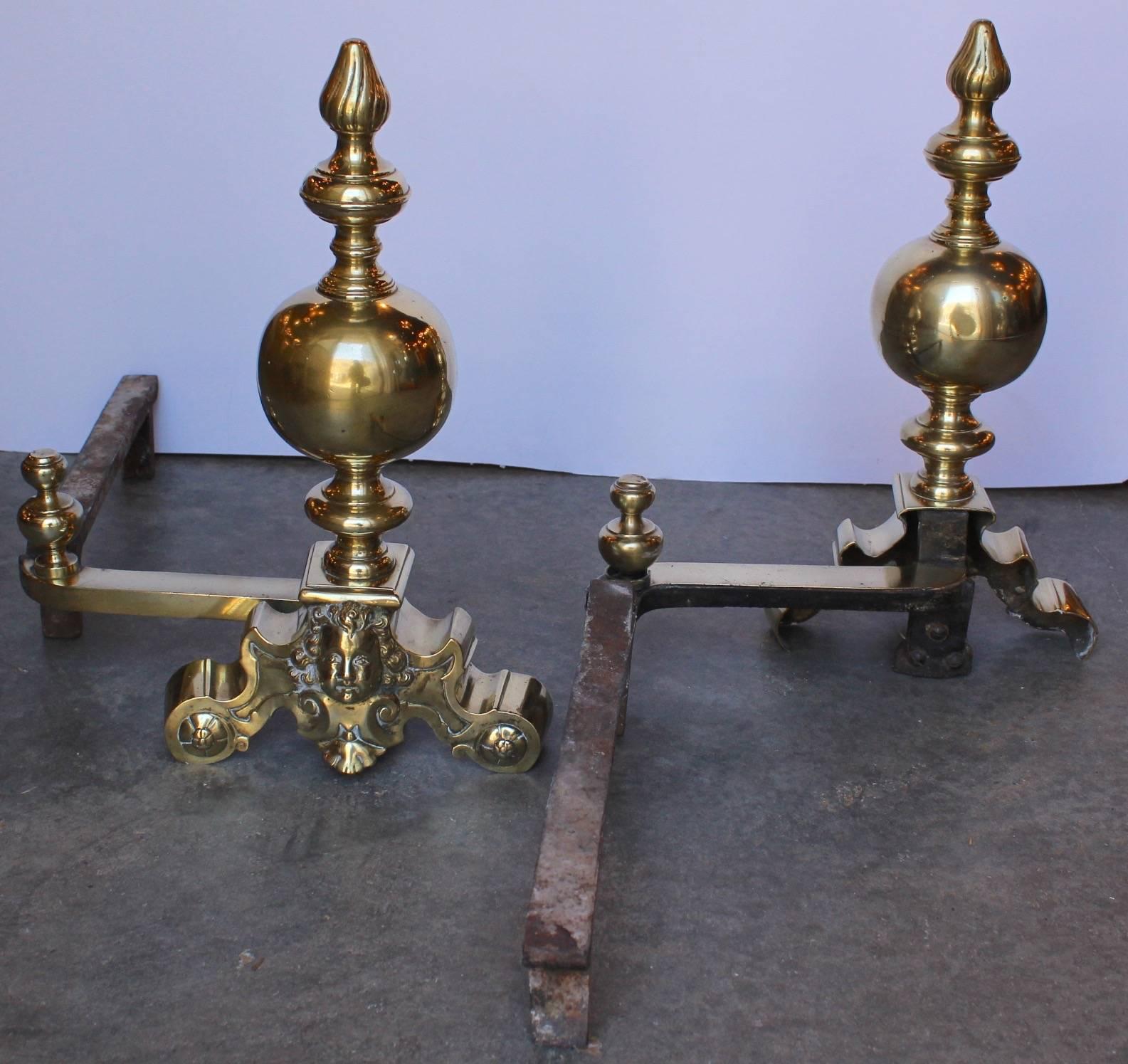 Louis XIV Brass and Cast Iron Andirons 3