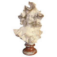 Busto de dama joven del siglo XIX en mármol blanco de Flli Romanelli