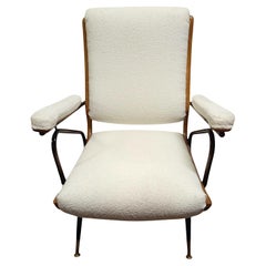 Sillón reclinable de bouclé, madera y metal, Italia, Circa 1970