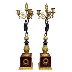 Pair of Empire Gilt and Patinated Bronze Candelabras, early 19th Century