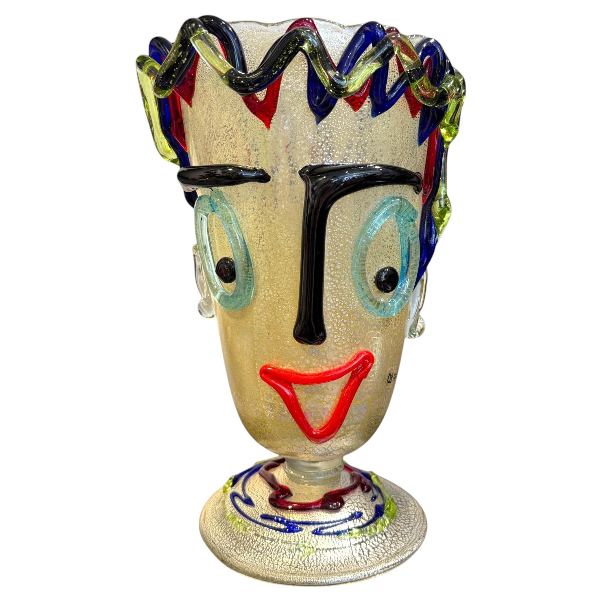 Sculptural Murano Glass Vessel in the Form of a Face by Fabio Tagliapietra