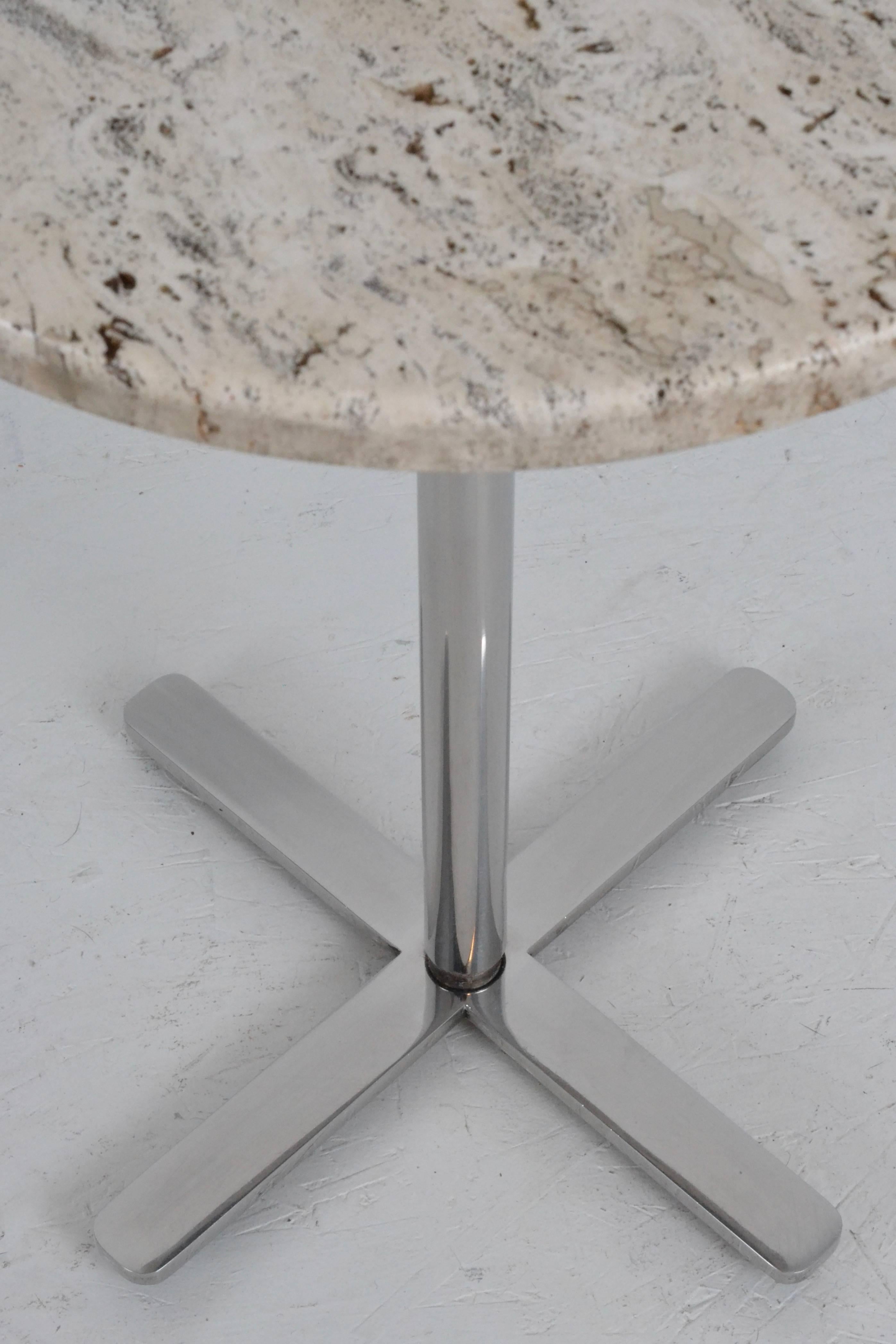 Travertine Marble and Chrome Drinks Table, circa 1970s In Good Condition In Norwalk, CT