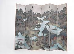 Hand-Painted Chinoiserie Six-Panel Screen