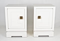 Pair of Lacquered Nightstands Featuring Greek Key Motif, USA, circa 1940