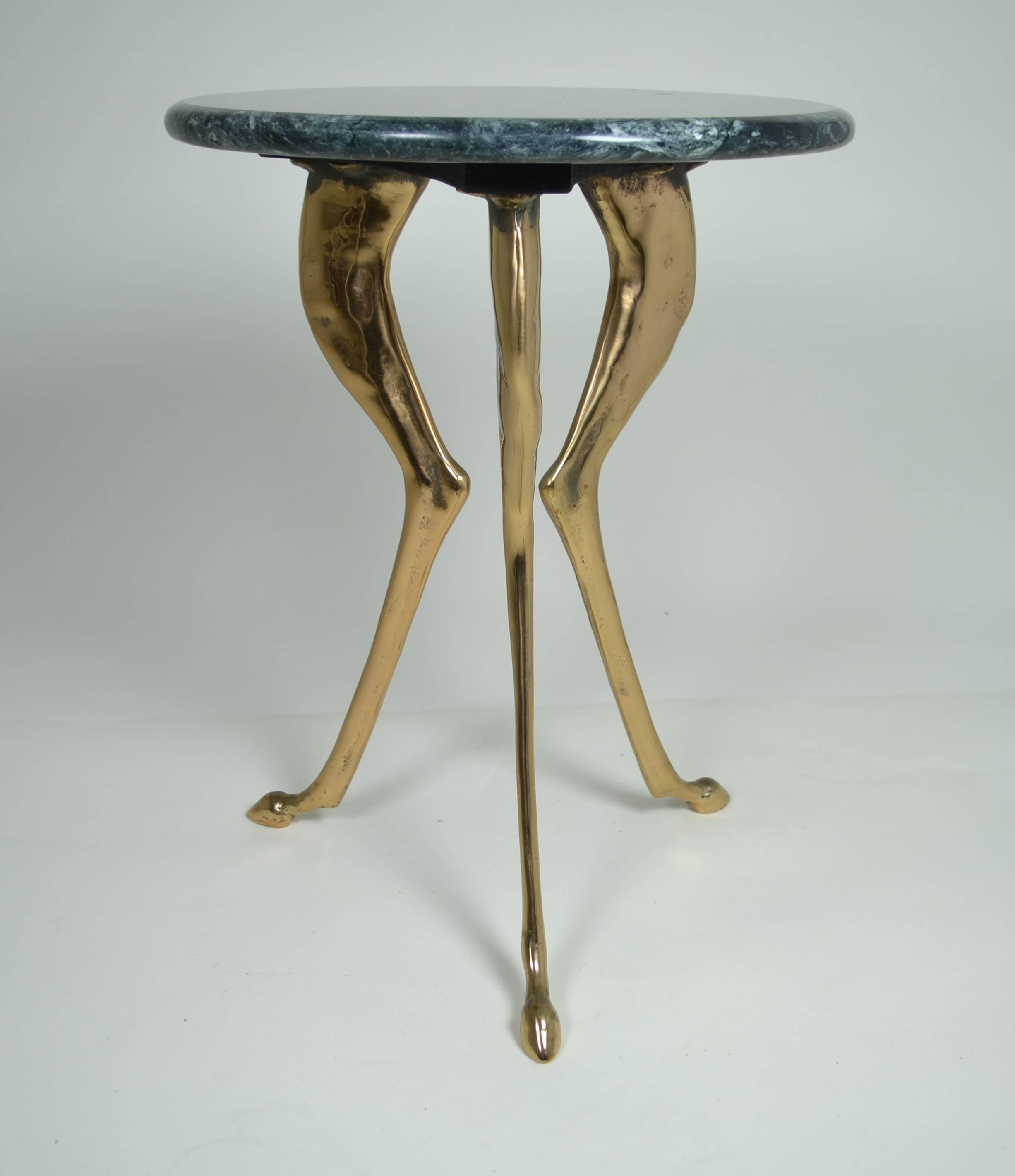 Modern Brass Stag Leg Gueridon with Marble Top