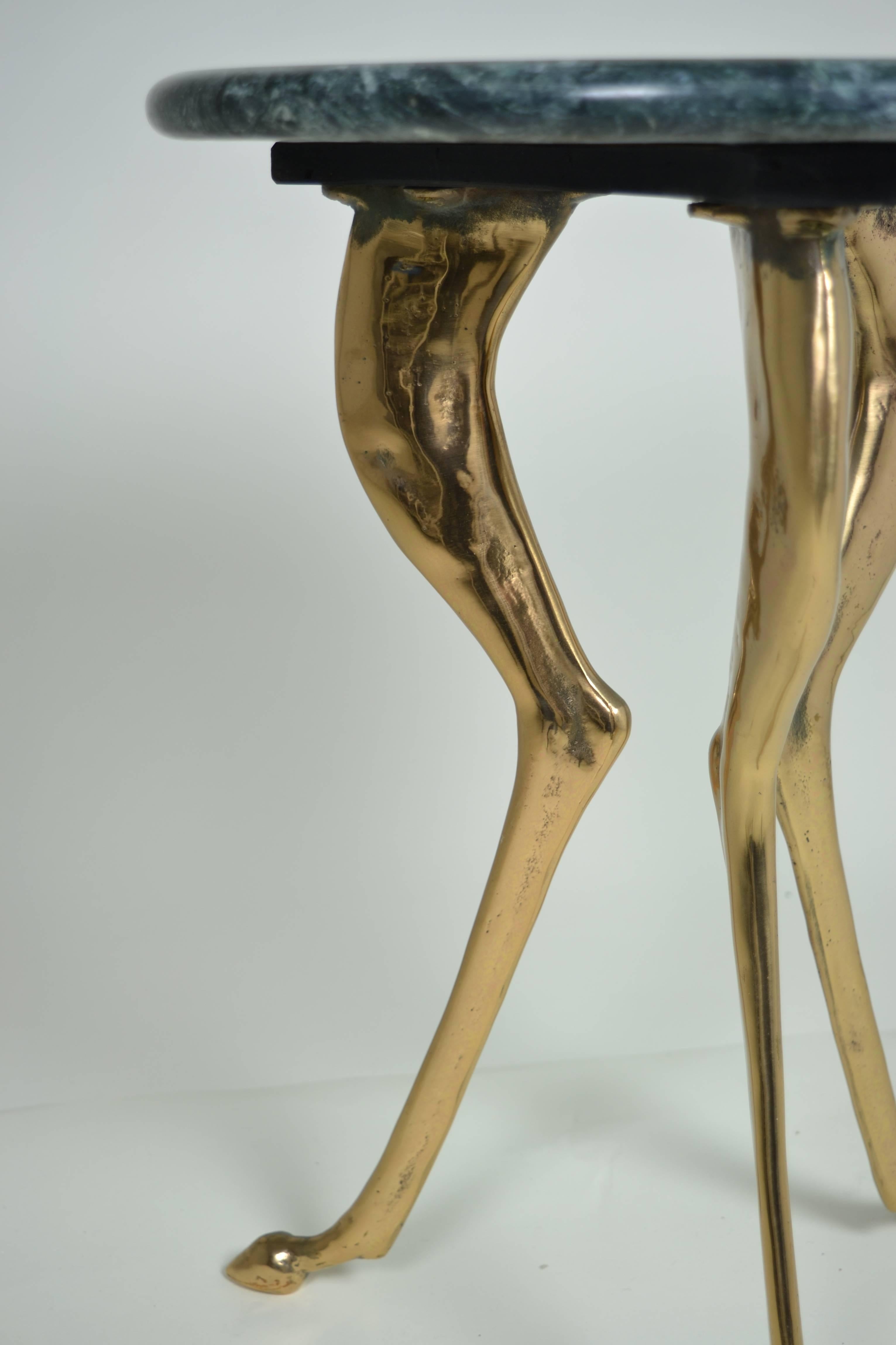 Italian Brass Stag Leg Gueridon with Marble Top