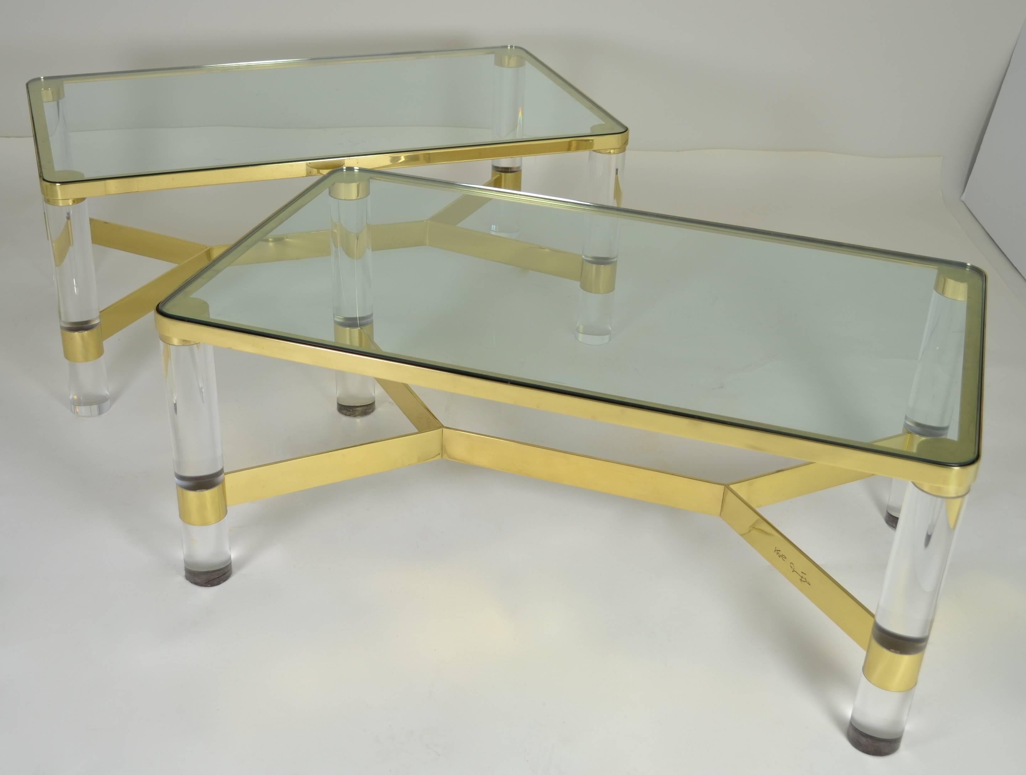 Late 20th Century Karl Springer Brass and Lucite Cocktail Table