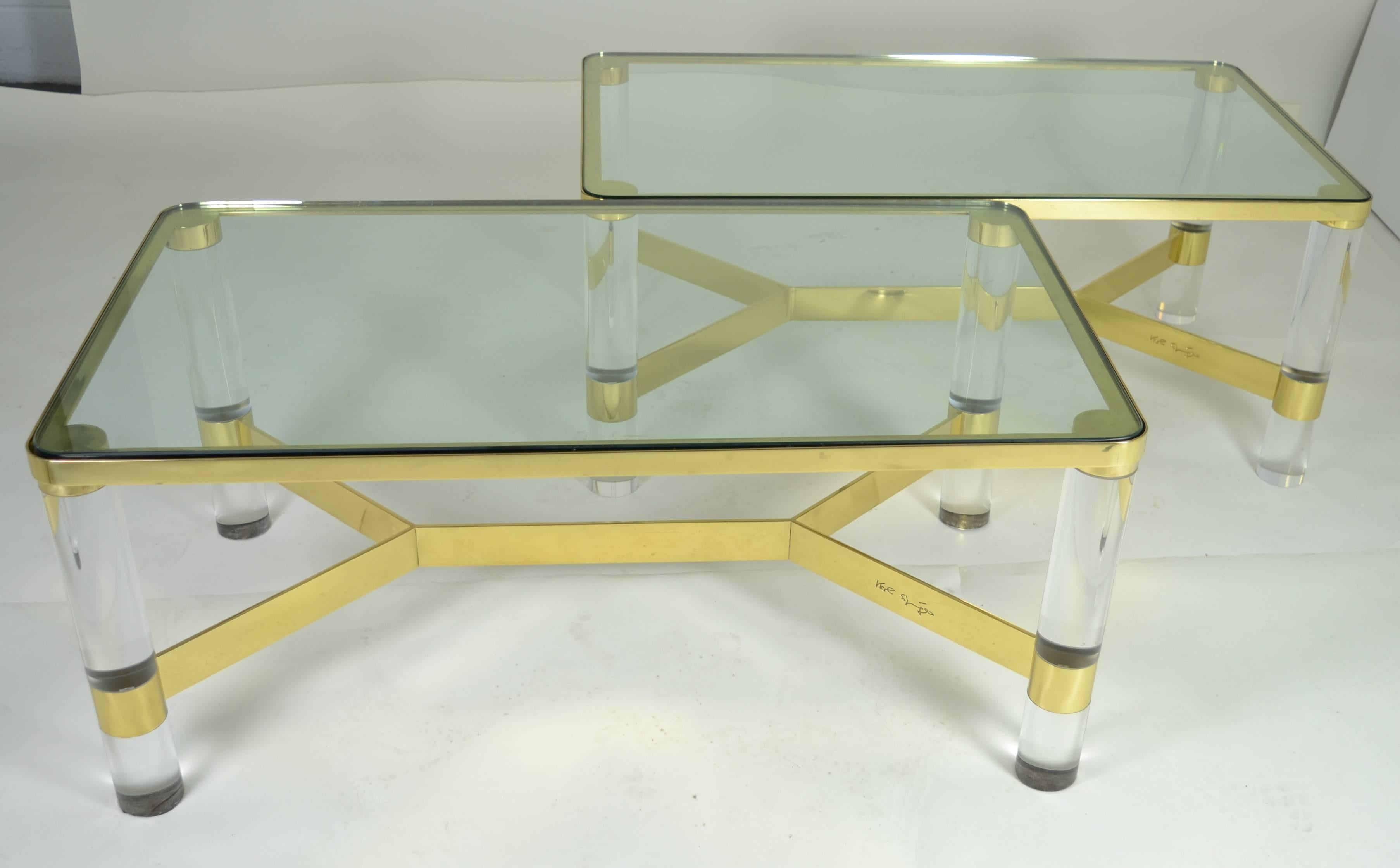 Karl Springer Brass and Lucite Cocktail Table In Good Condition In Norwalk, CT