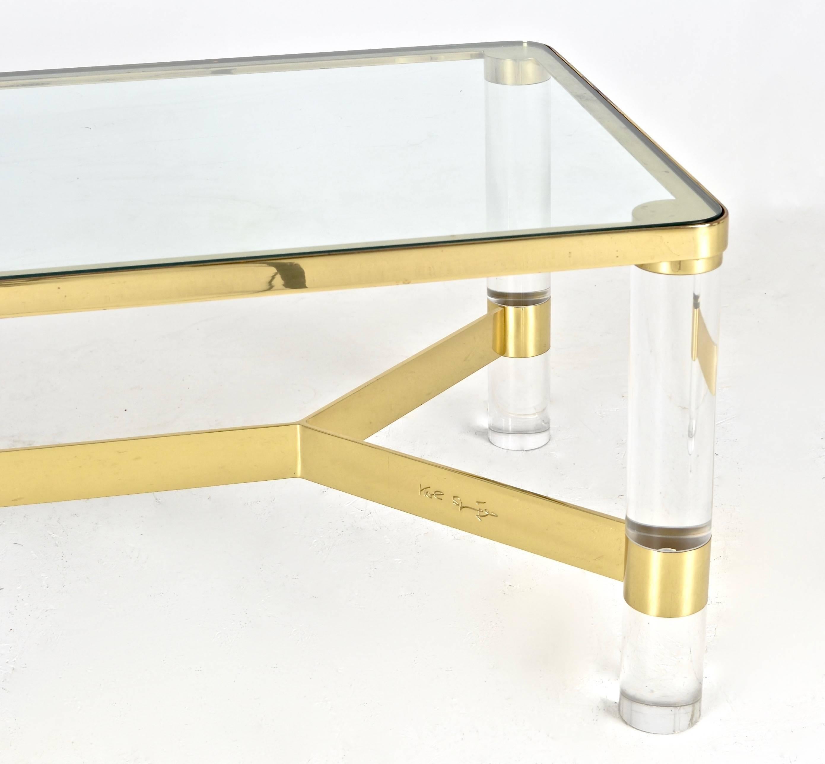 Modern Karl Springer Brass and Lucite Cocktail Table