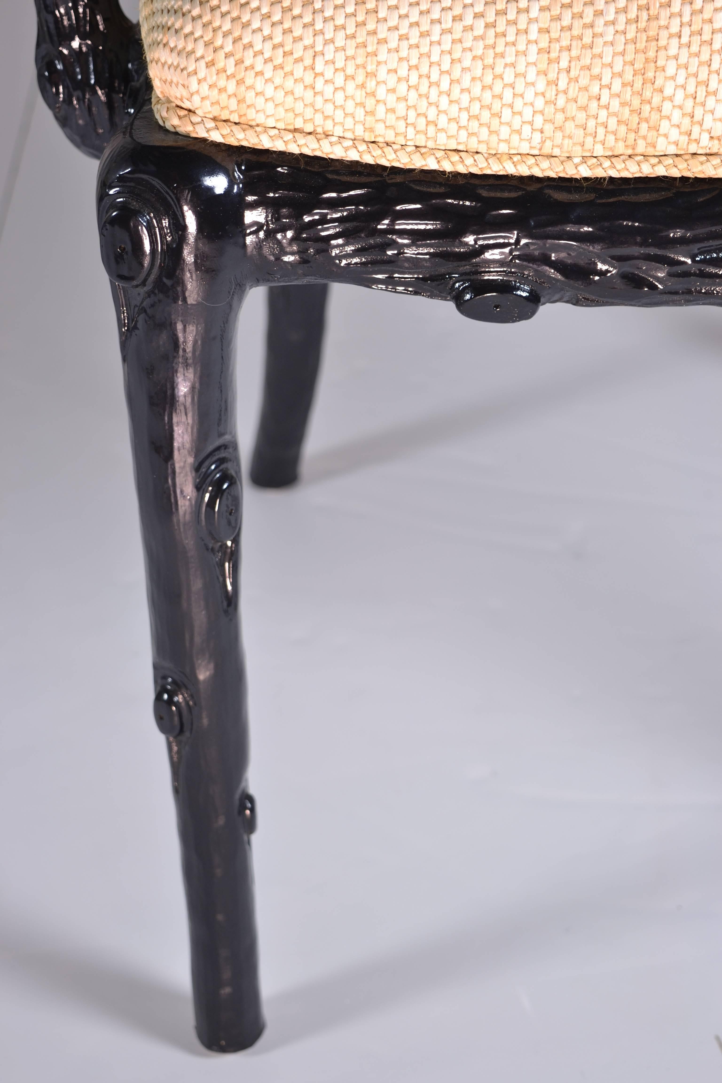 Set of Eight Faux Bois Dining Chairs in Black Lacquer 4