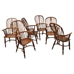 Antique 19th C English Oak Windsor Chairs - Set of Six