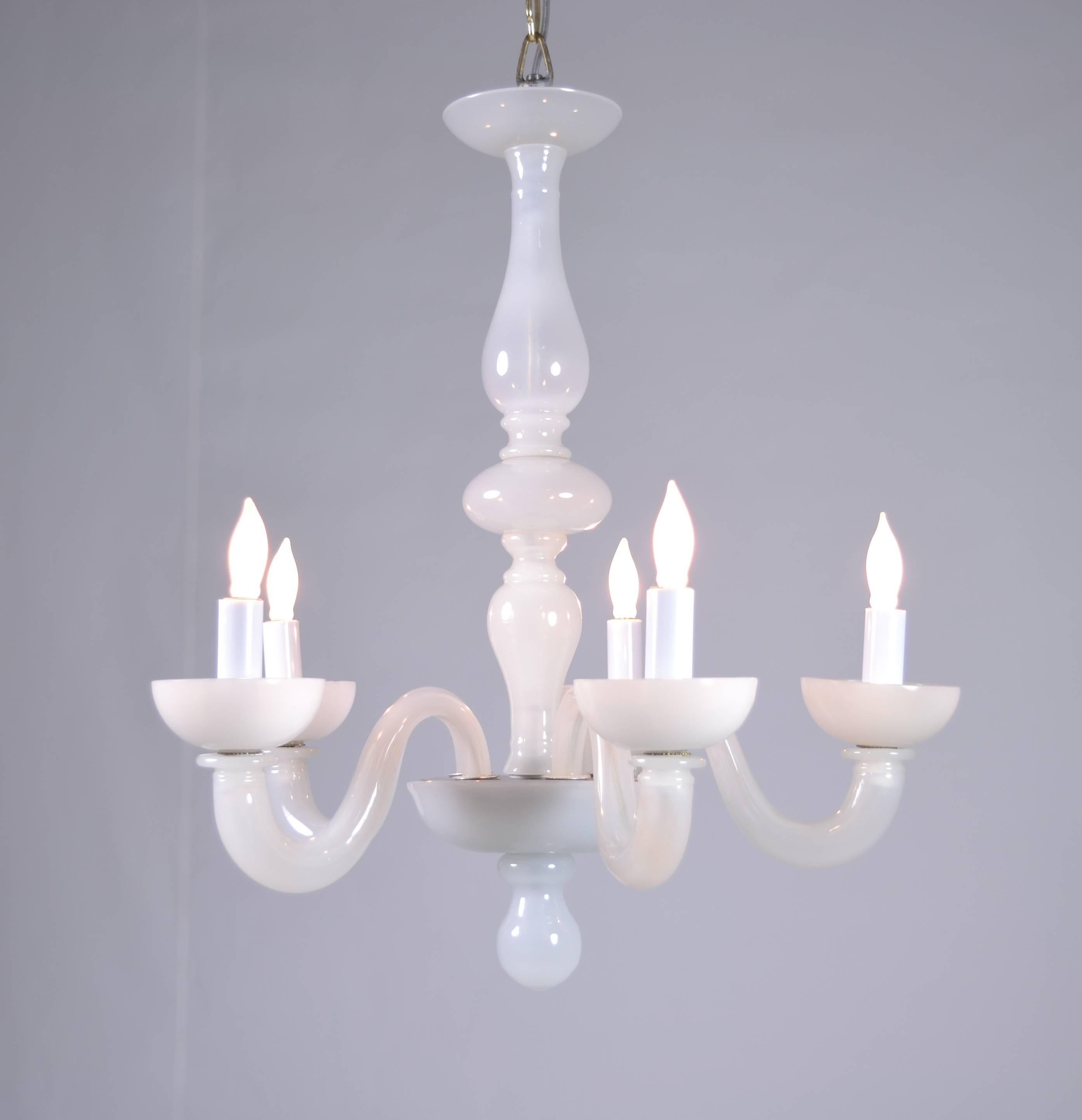 Italian Murano Opalescent Five-Arm Chandelier, circa 1940s