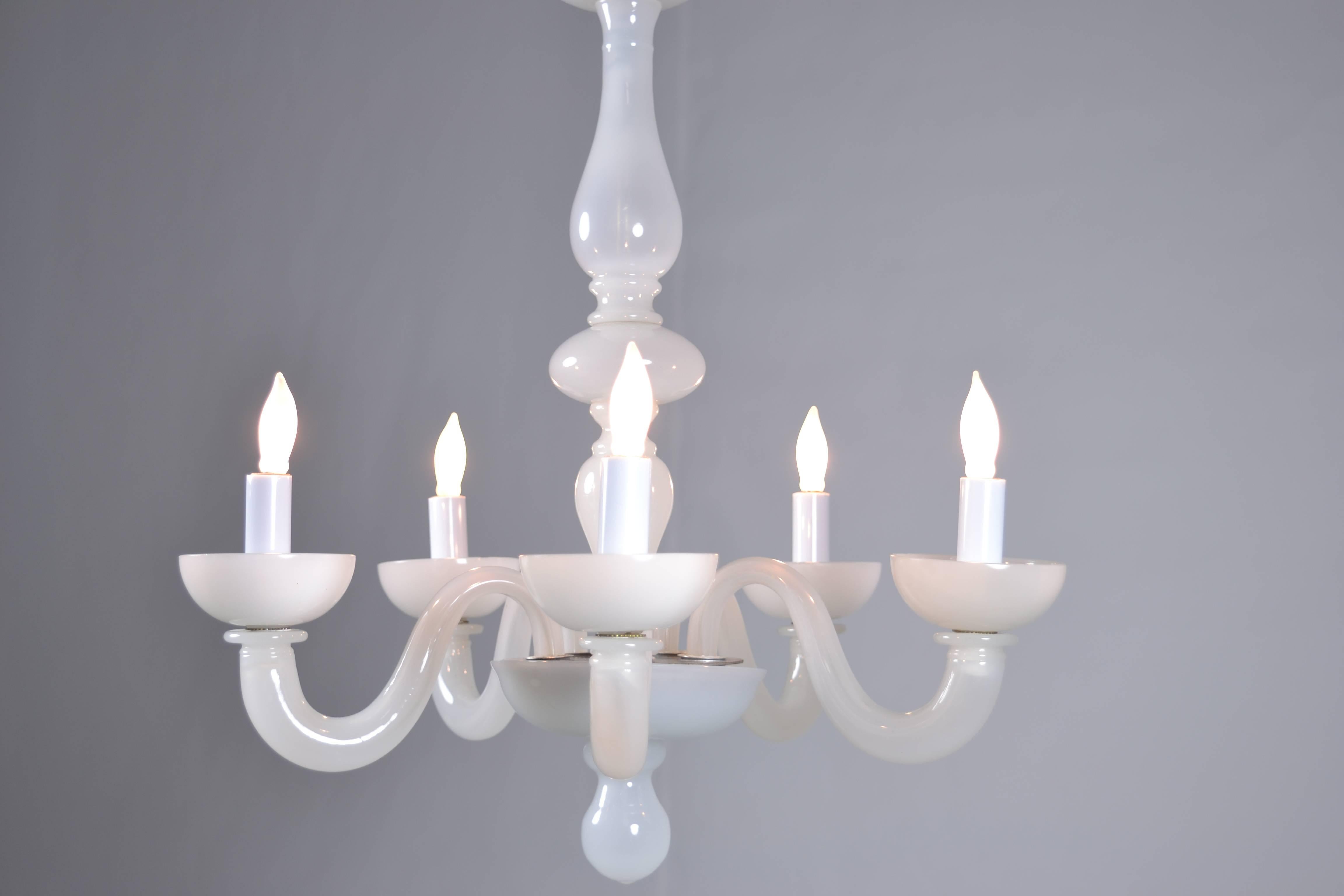 Murano Glass Murano Opalescent Five-Arm Chandelier, circa 1940s