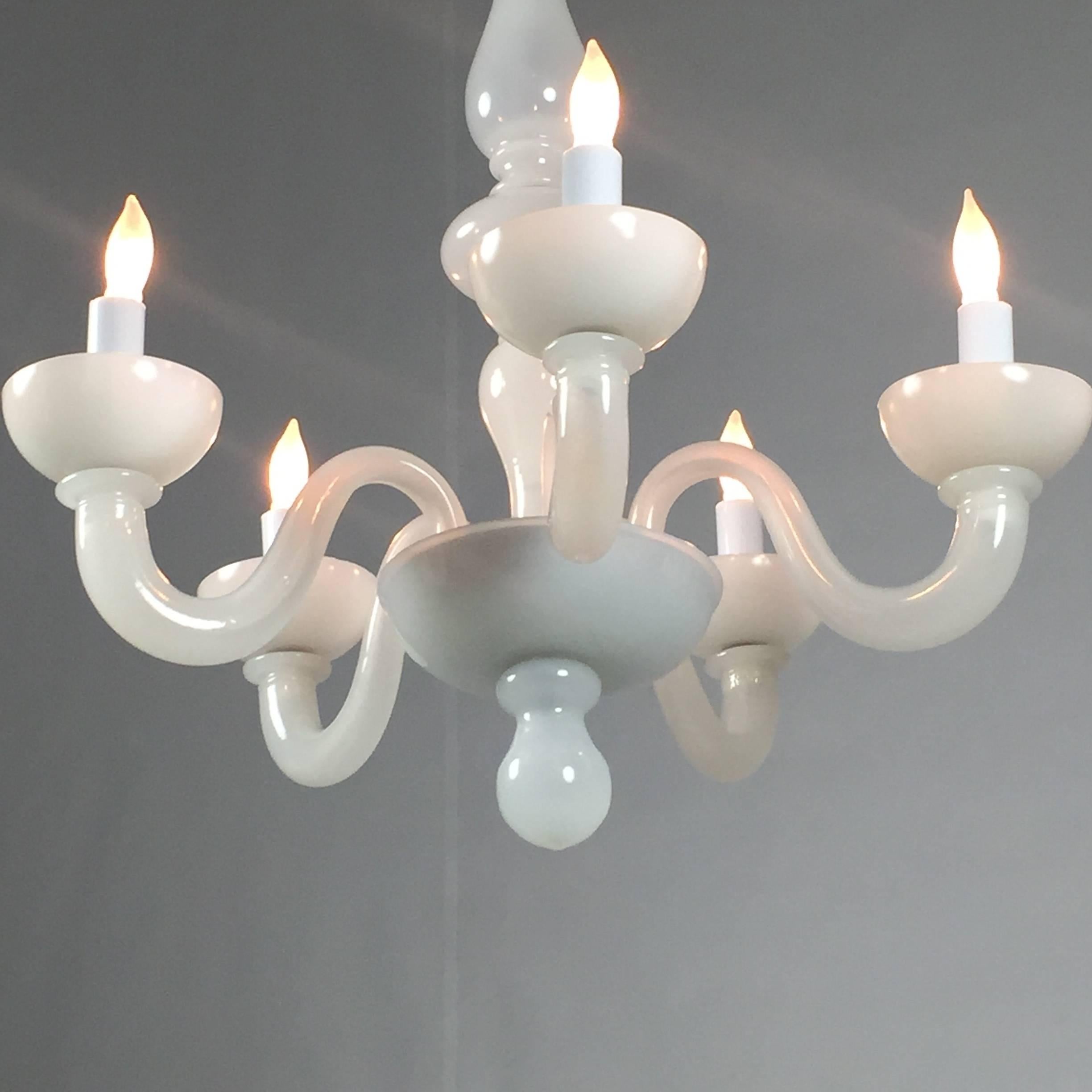 Murano Opalescent Five-Arm Chandelier, circa 1940s 1