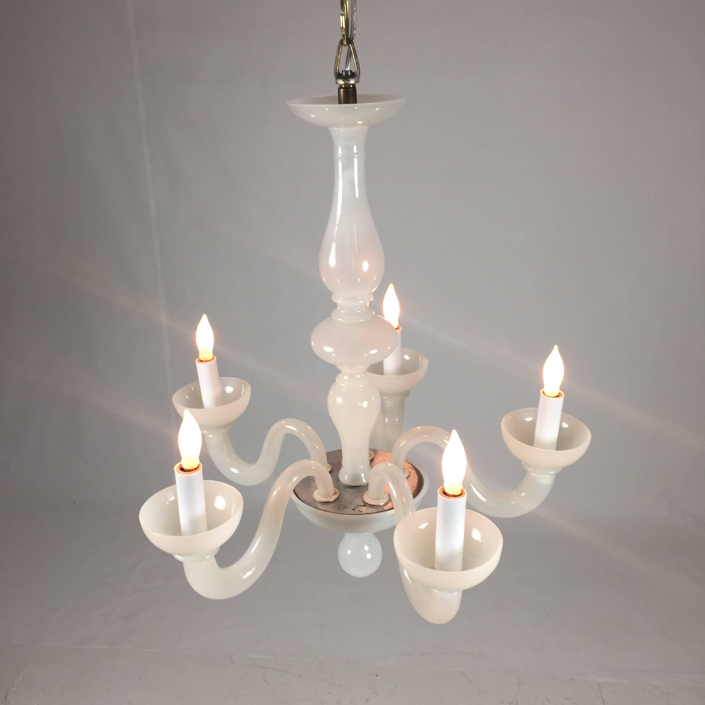 Murano Opalescent Five-Arm Chandelier, circa 1940s 3