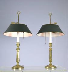 Pair of Louis XVI Style Bouillotte Lamps with Tole Shades