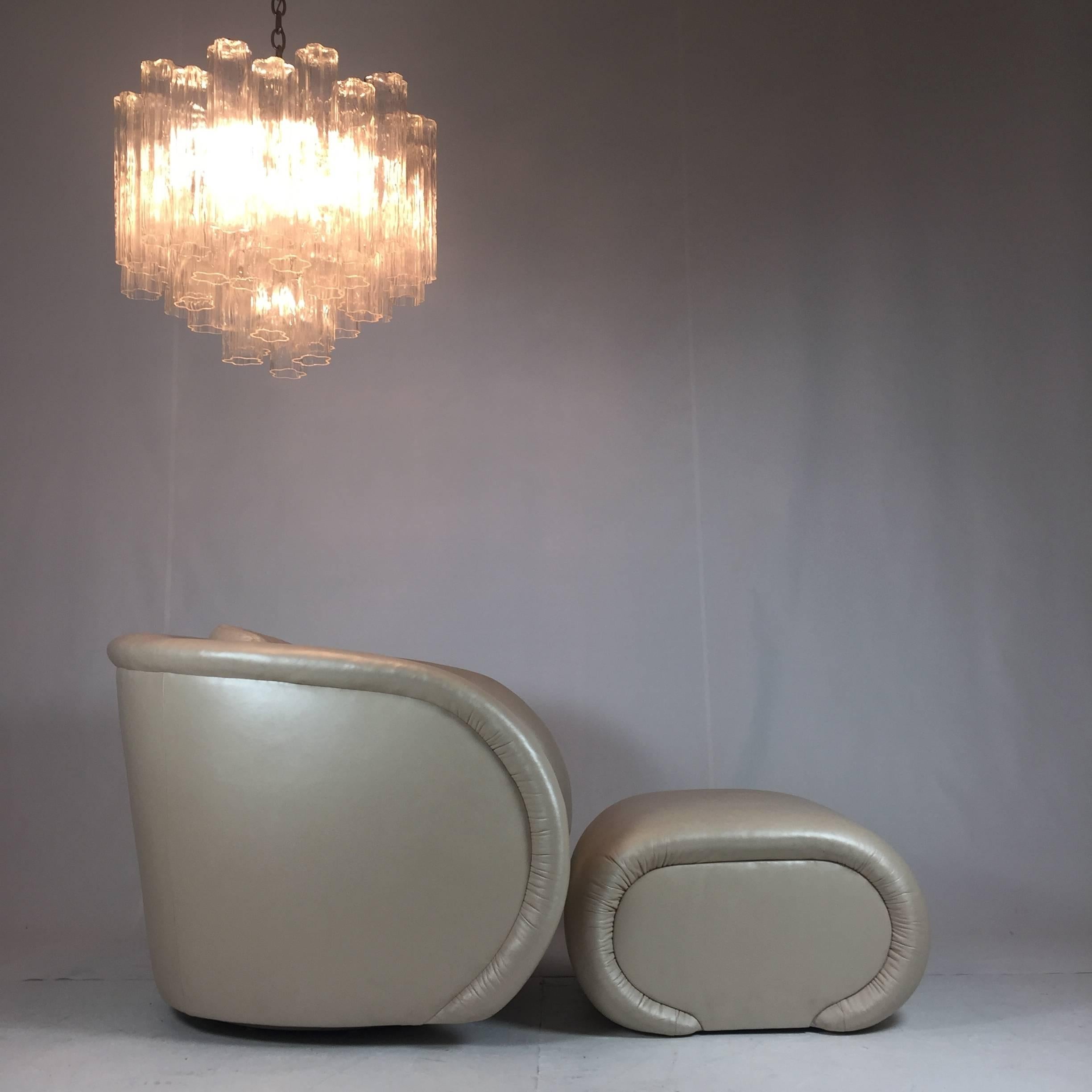 Preview Furniture Chair and Ottoman in Pearlized Leather 1980s  2