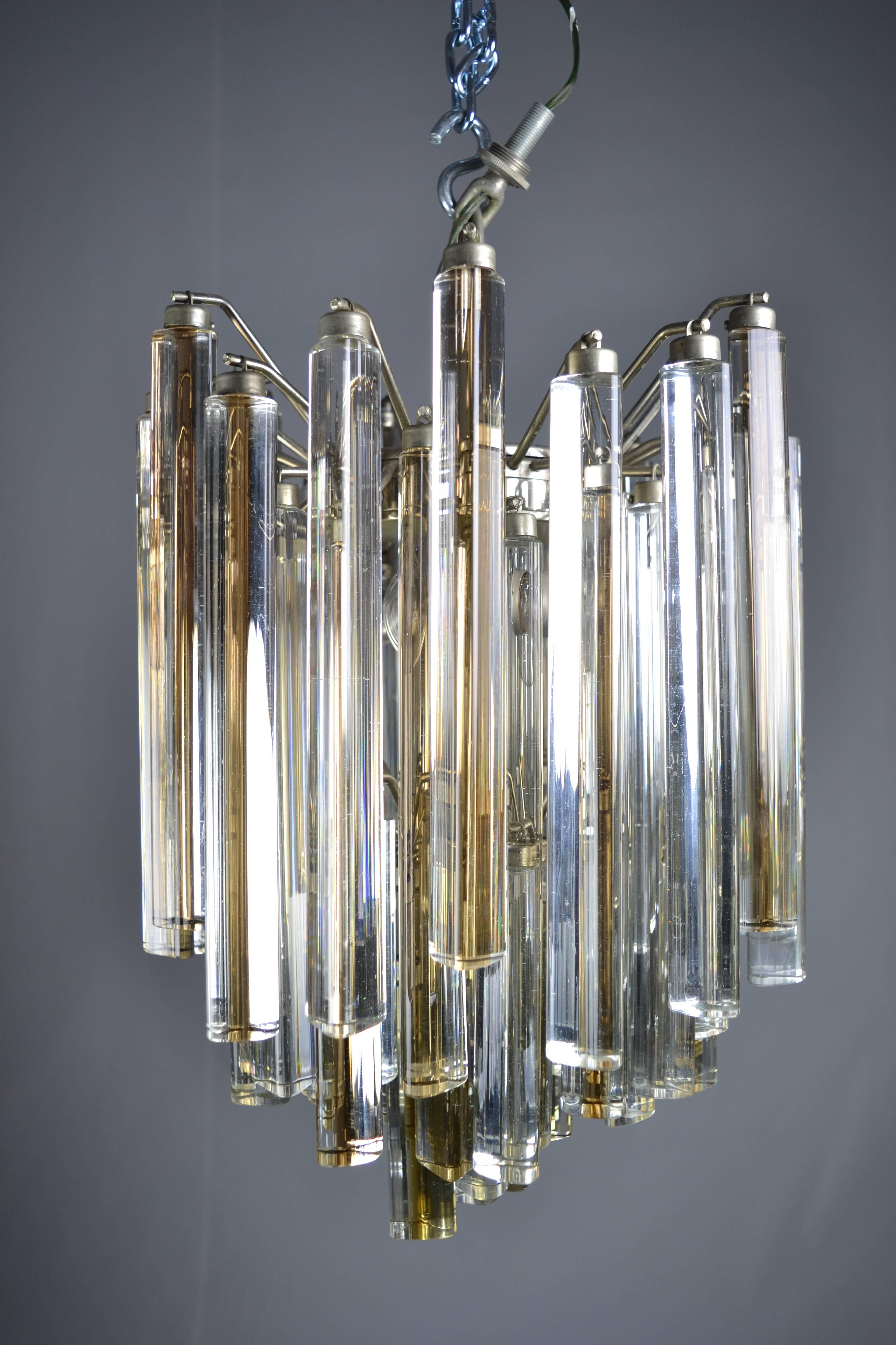 Unusual clear and cased amber crystals make this a striking fixture. Note the super quality fittings. Nice size: 14 inch diameter by 20 inch height w/o chain.