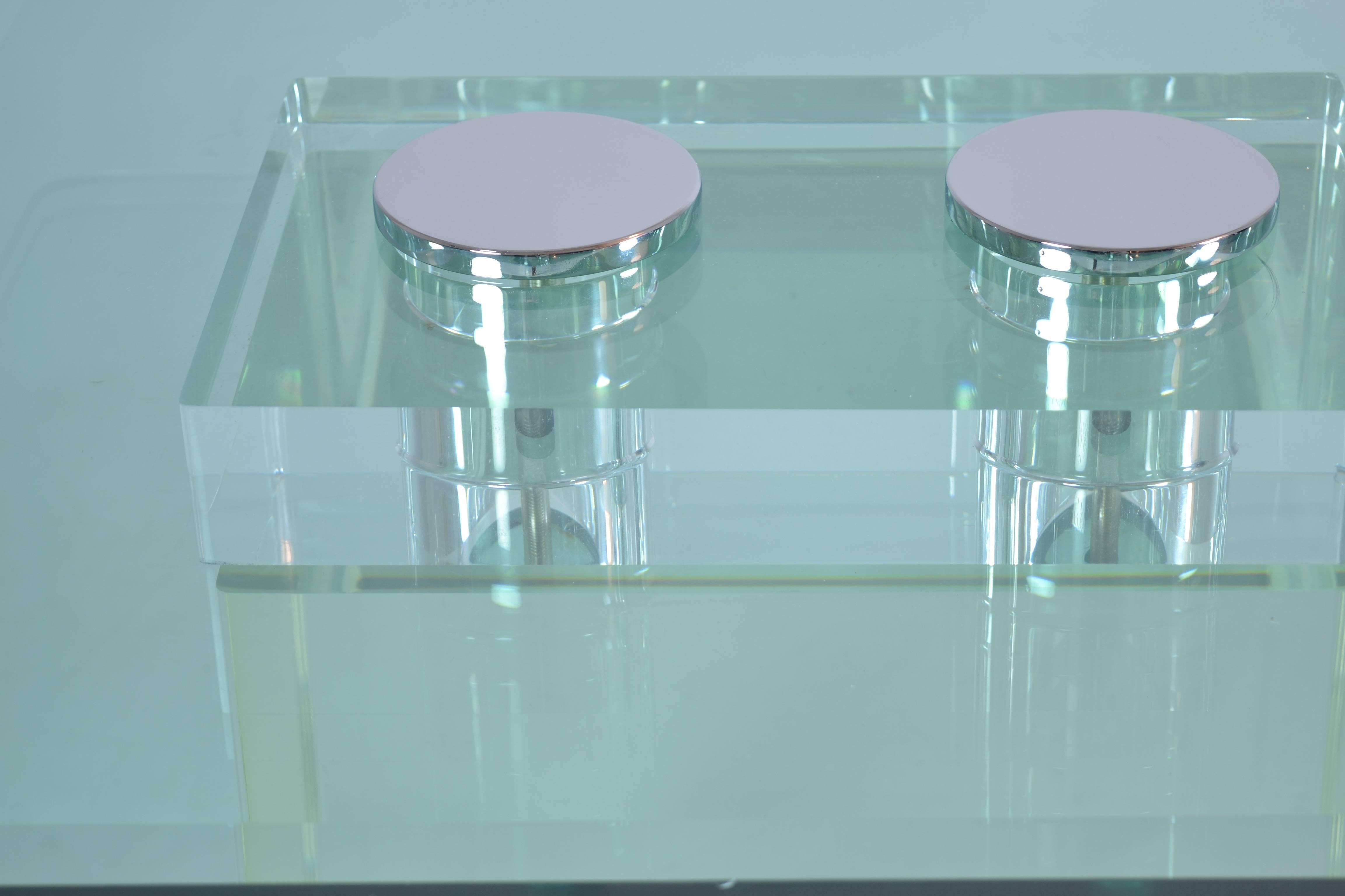 Mid-Century Modern Lion in Frost Lucite and Glass Cocktail Table, circa 1970s