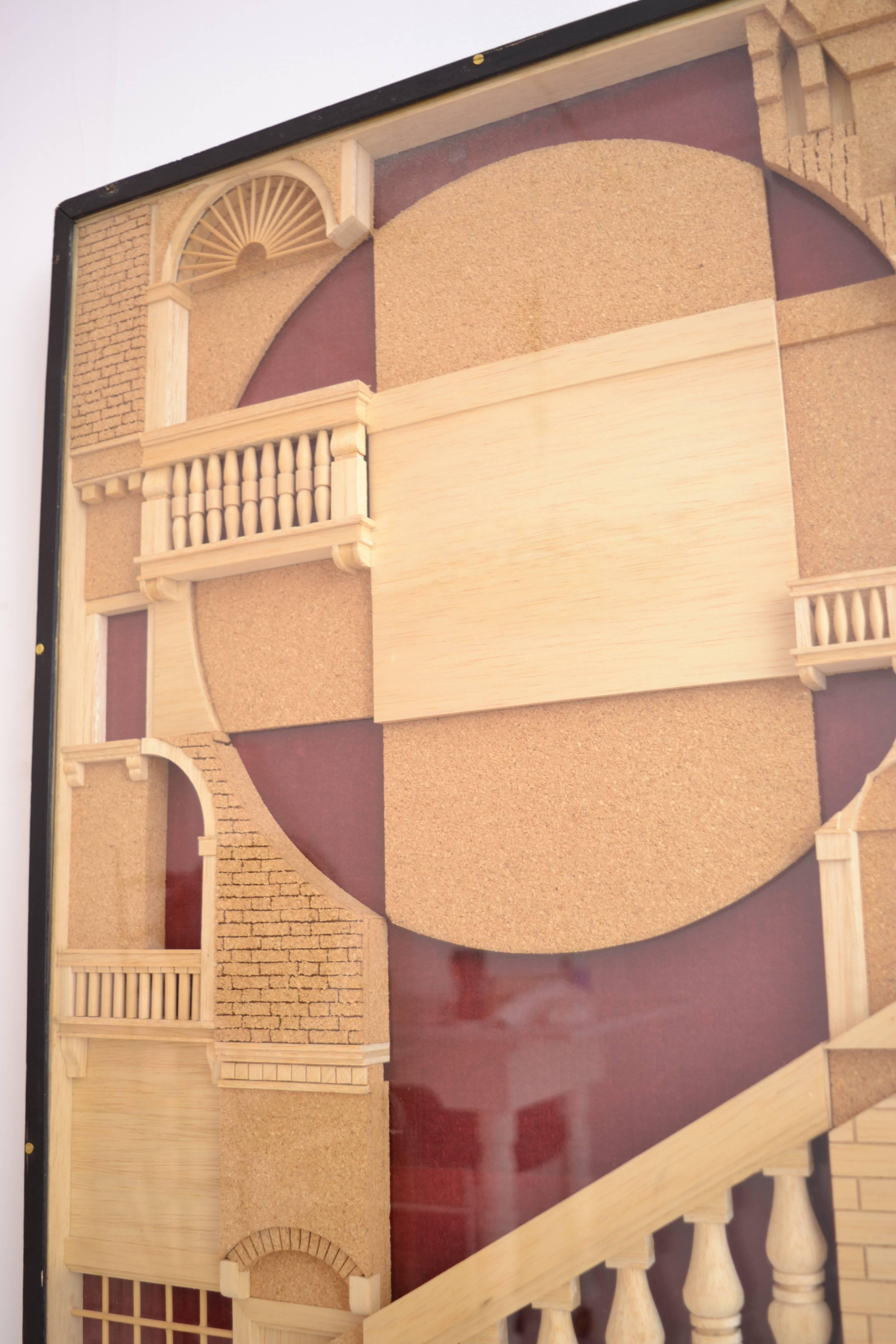 Constructed architectural work inspired by Venice, Italy during a stay there by the artist in 1966. By noted Japanese artist Mikuni Omura. Signed and nice gallery label on verso.