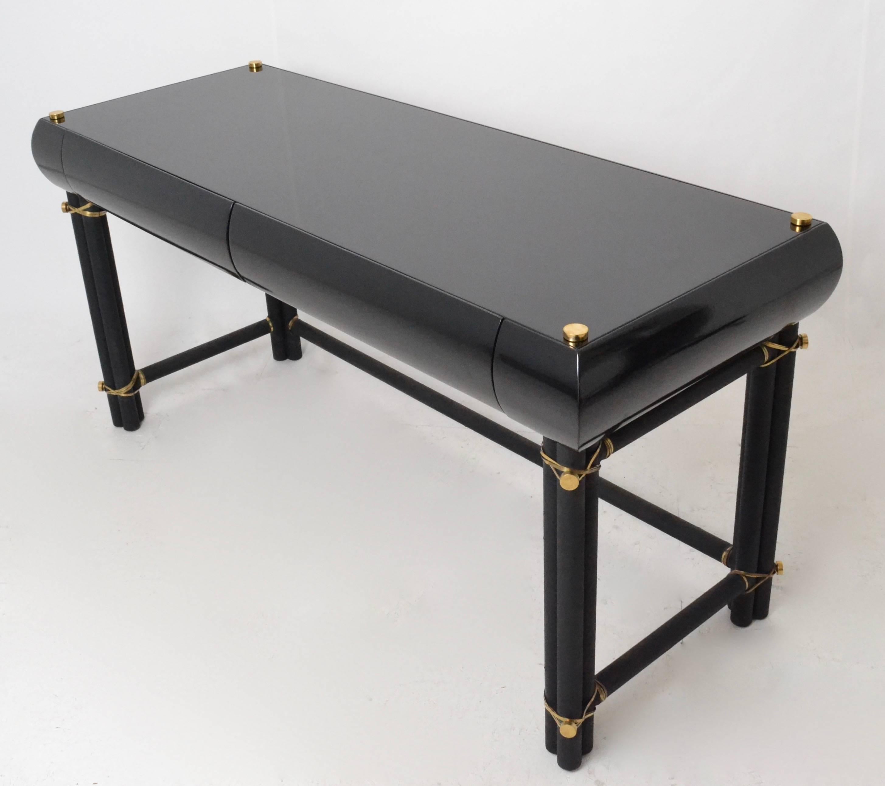 Modern Lacquer and Metal Desk with Brass Detail