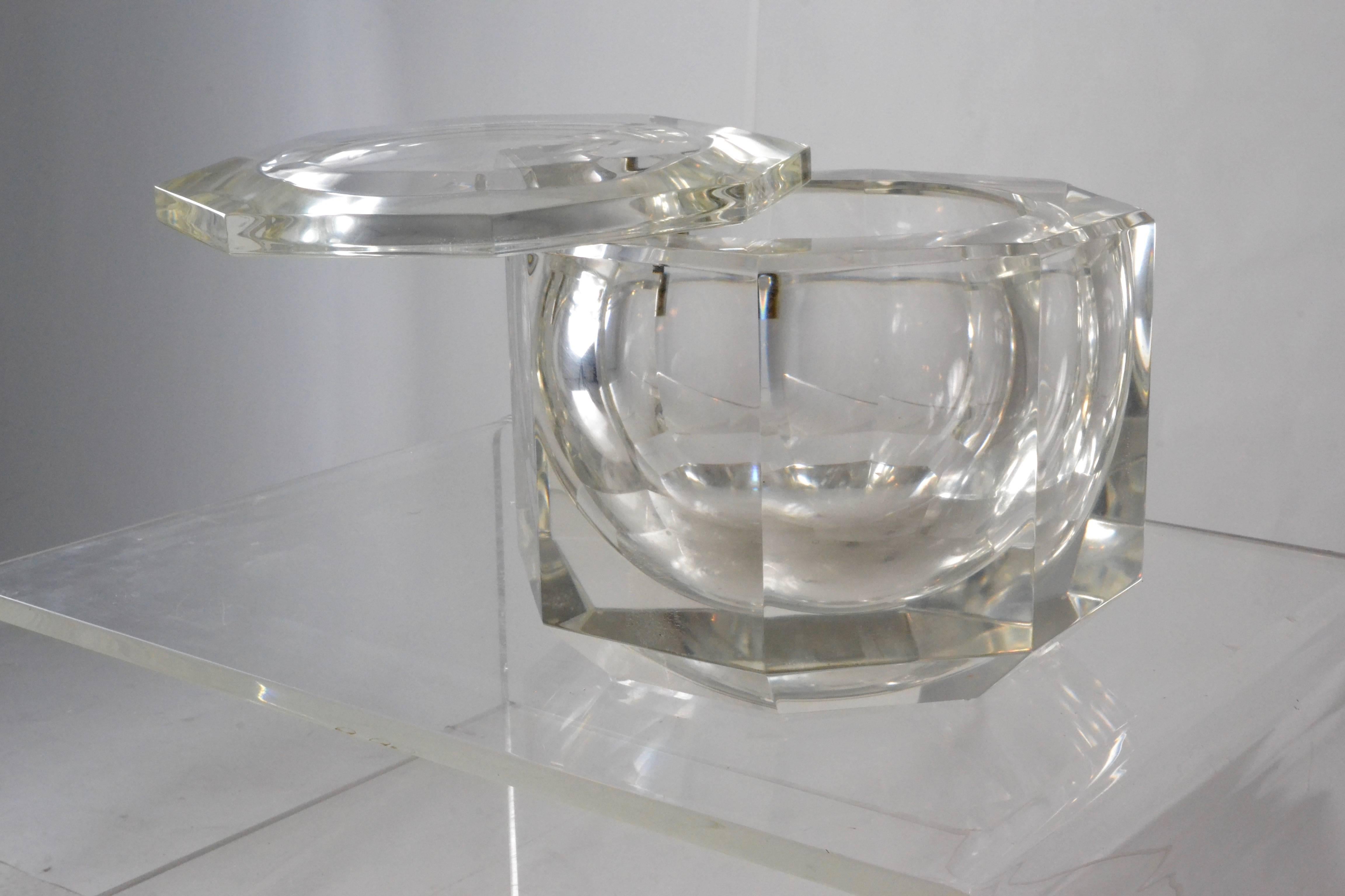 Late 20th Century Fire Polished Lucite Ice Bucket