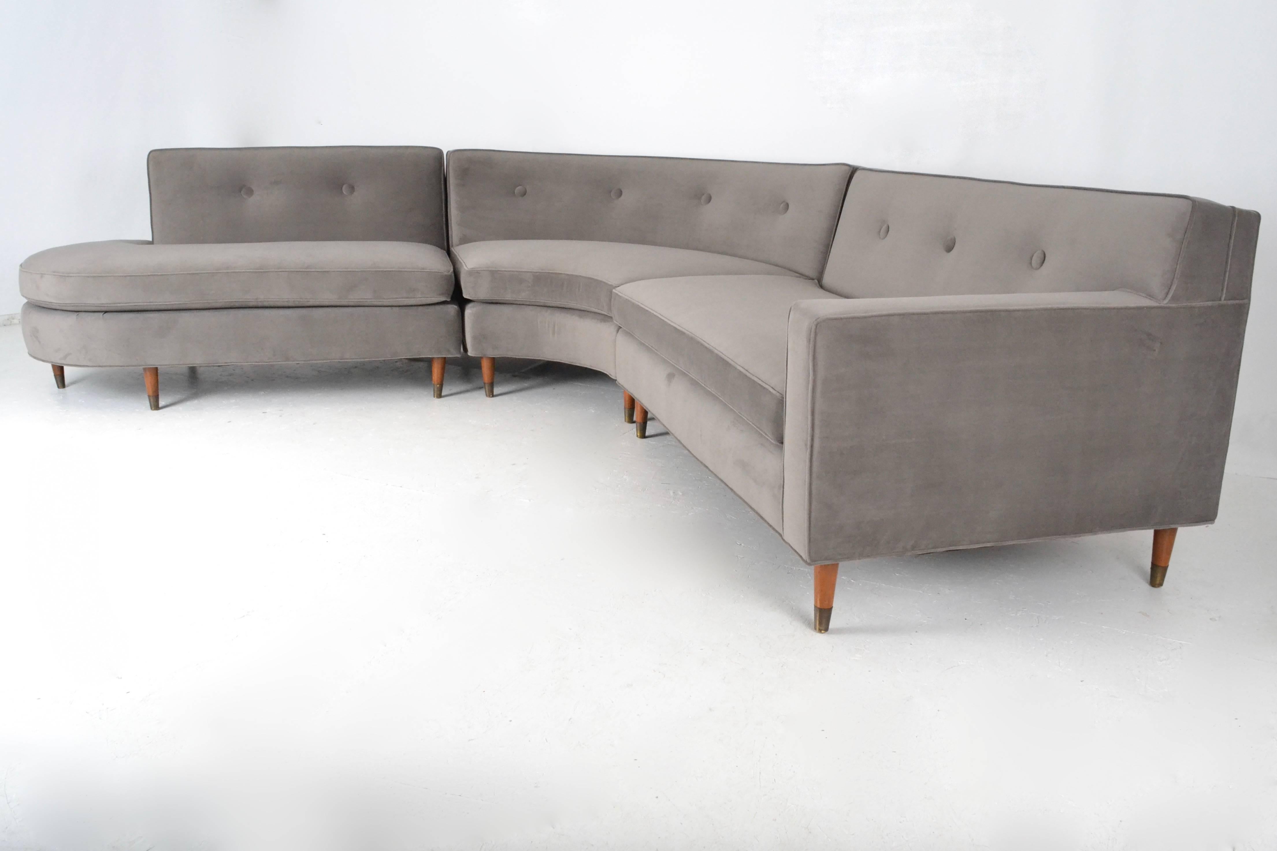 American Boomerang-Form Sectional Sofa, USA, circa 1950s