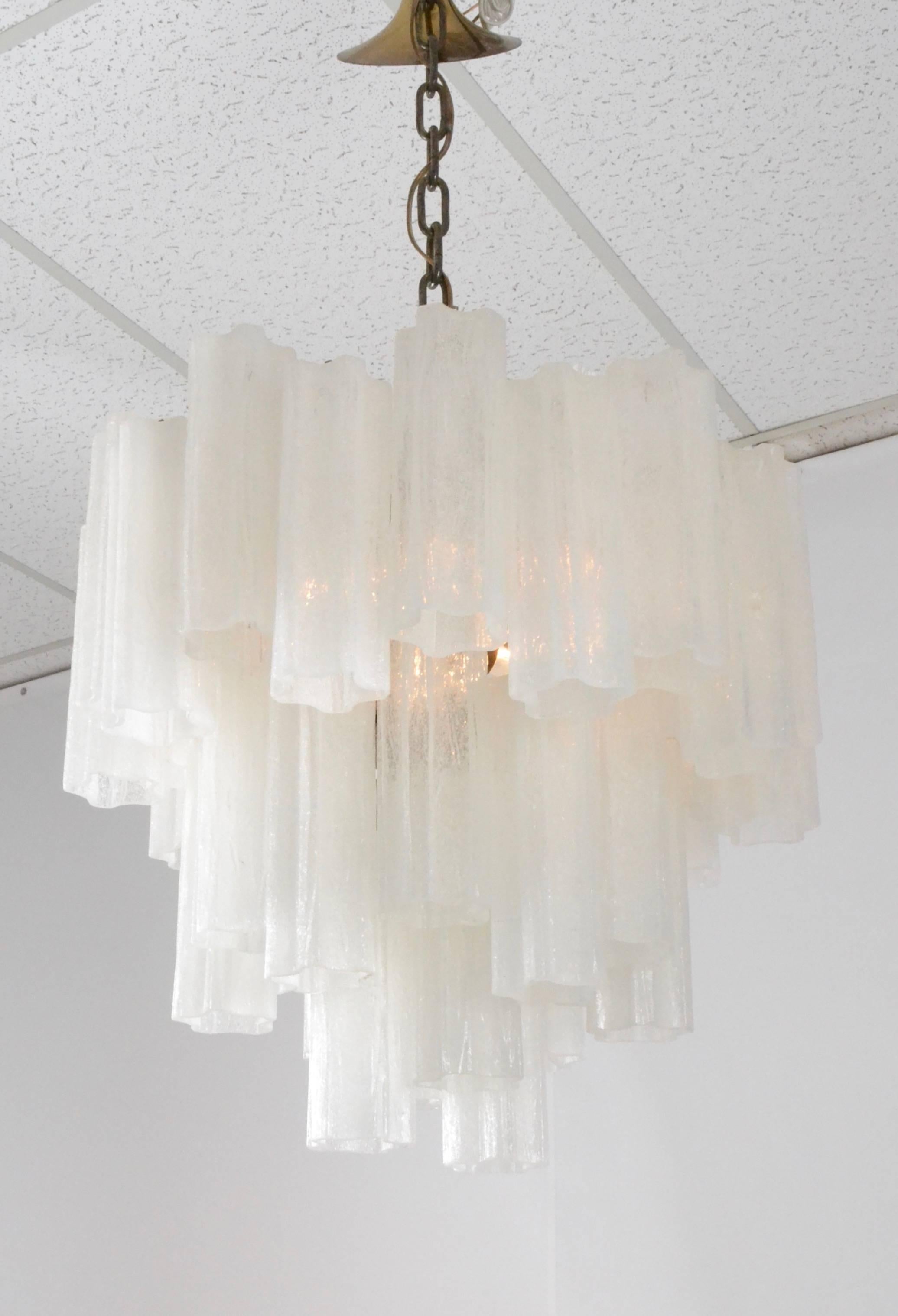 Mid-Century Modern Rare Frosted Tronchi Tube Chandelier, Italy, circa 1970s