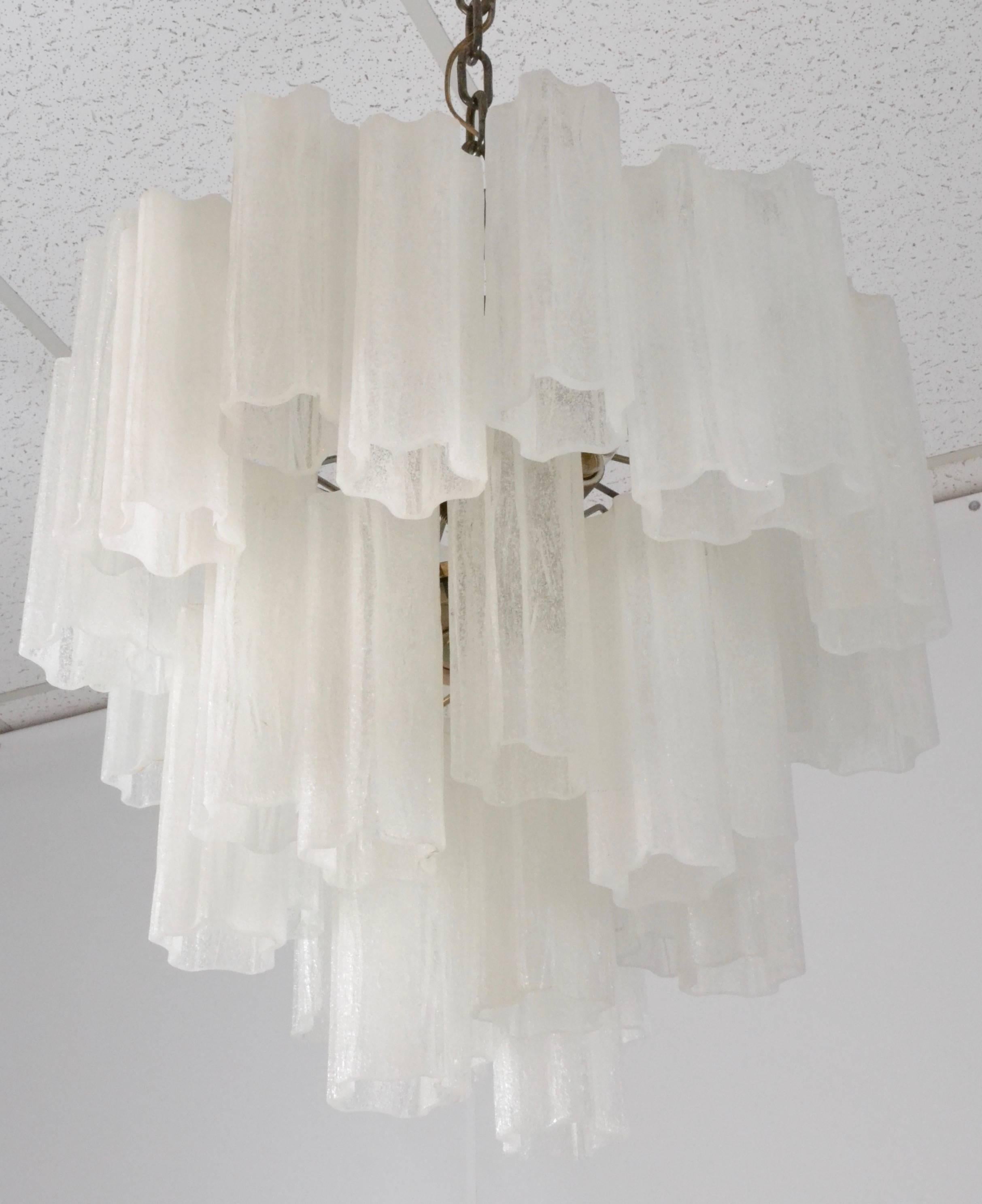 Rare Frosted Tronchi Tube Chandelier, Italy, circa 1970s In Good Condition In Norwalk, CT