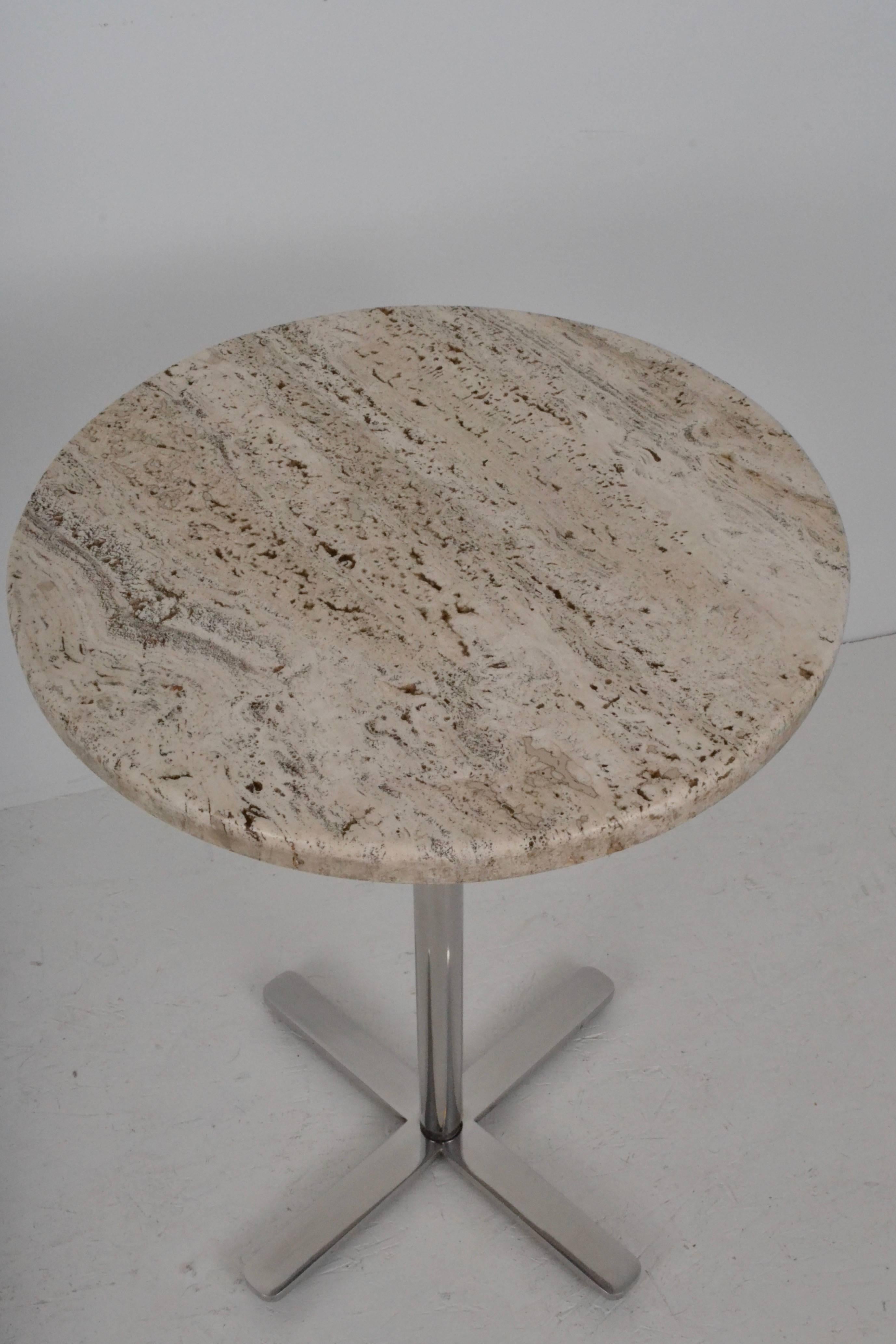 Mid-Century Modern Travertine Marble and Chrome Drinks Table, circa 1970s