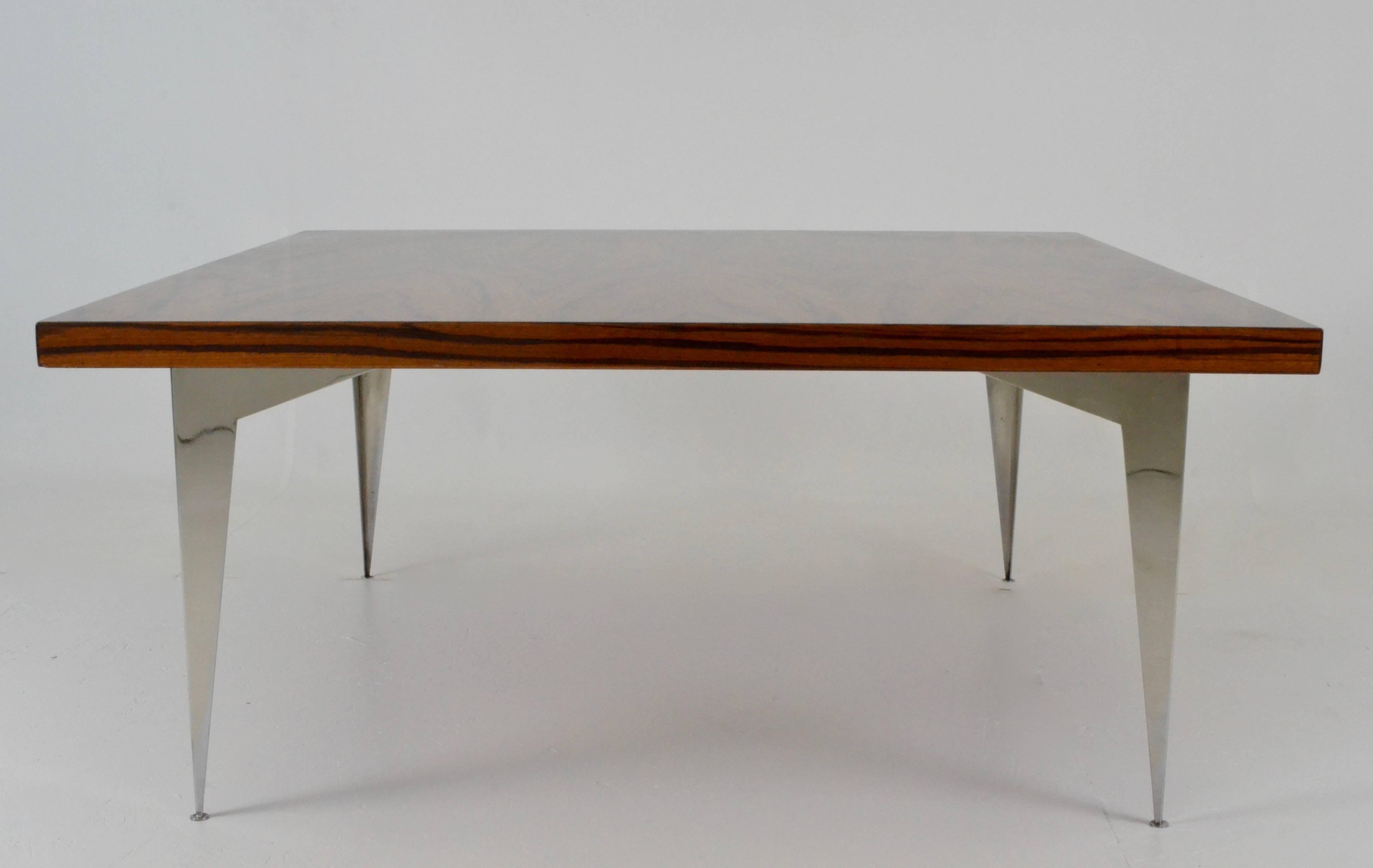 Mid-Century Modern Modernist Exotic Wood and Steel Cocktail Table, circa 1970s