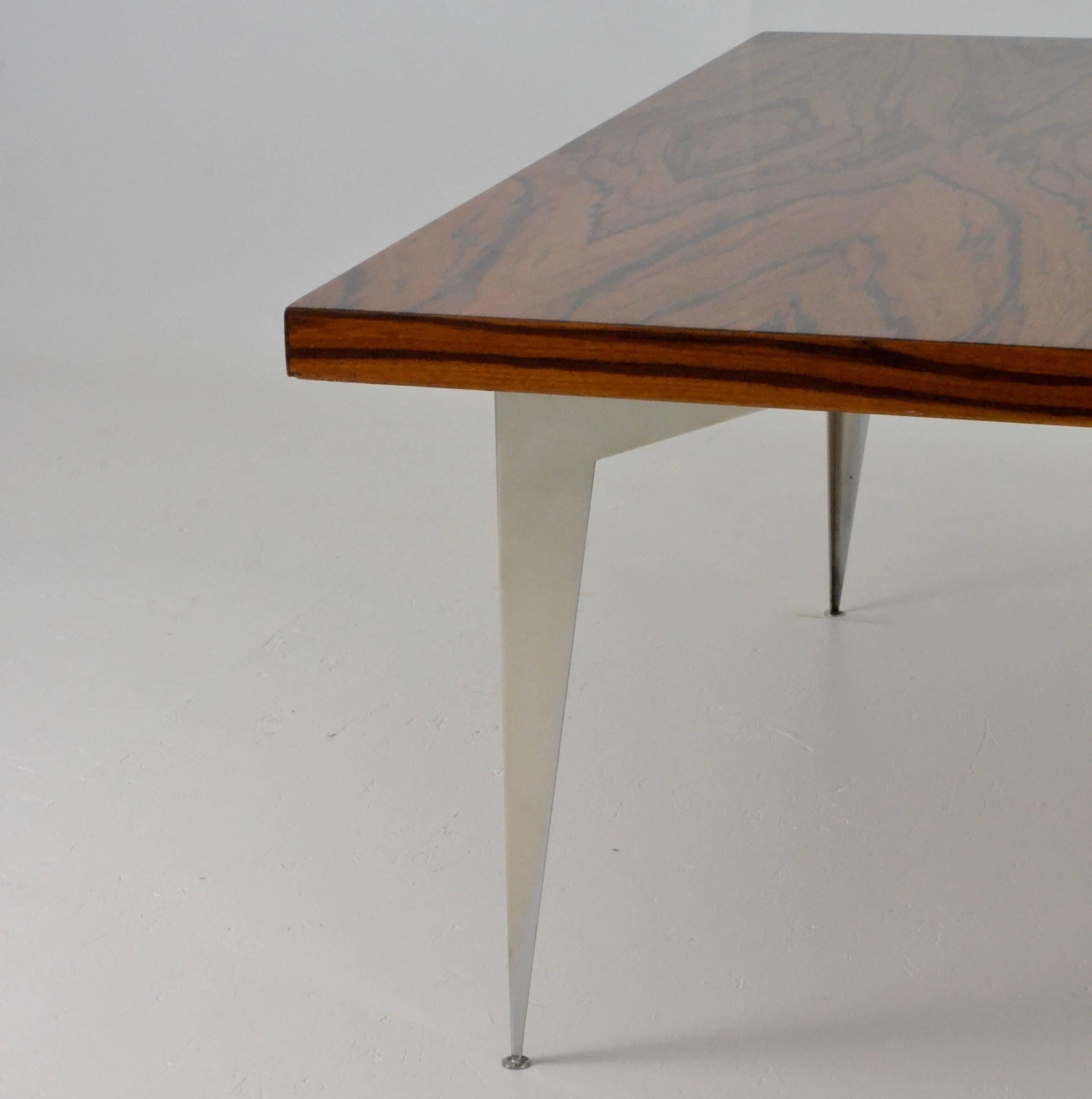 Modernist Exotic Wood and Steel Cocktail Table, circa 1970s In Good Condition In Norwalk, CT