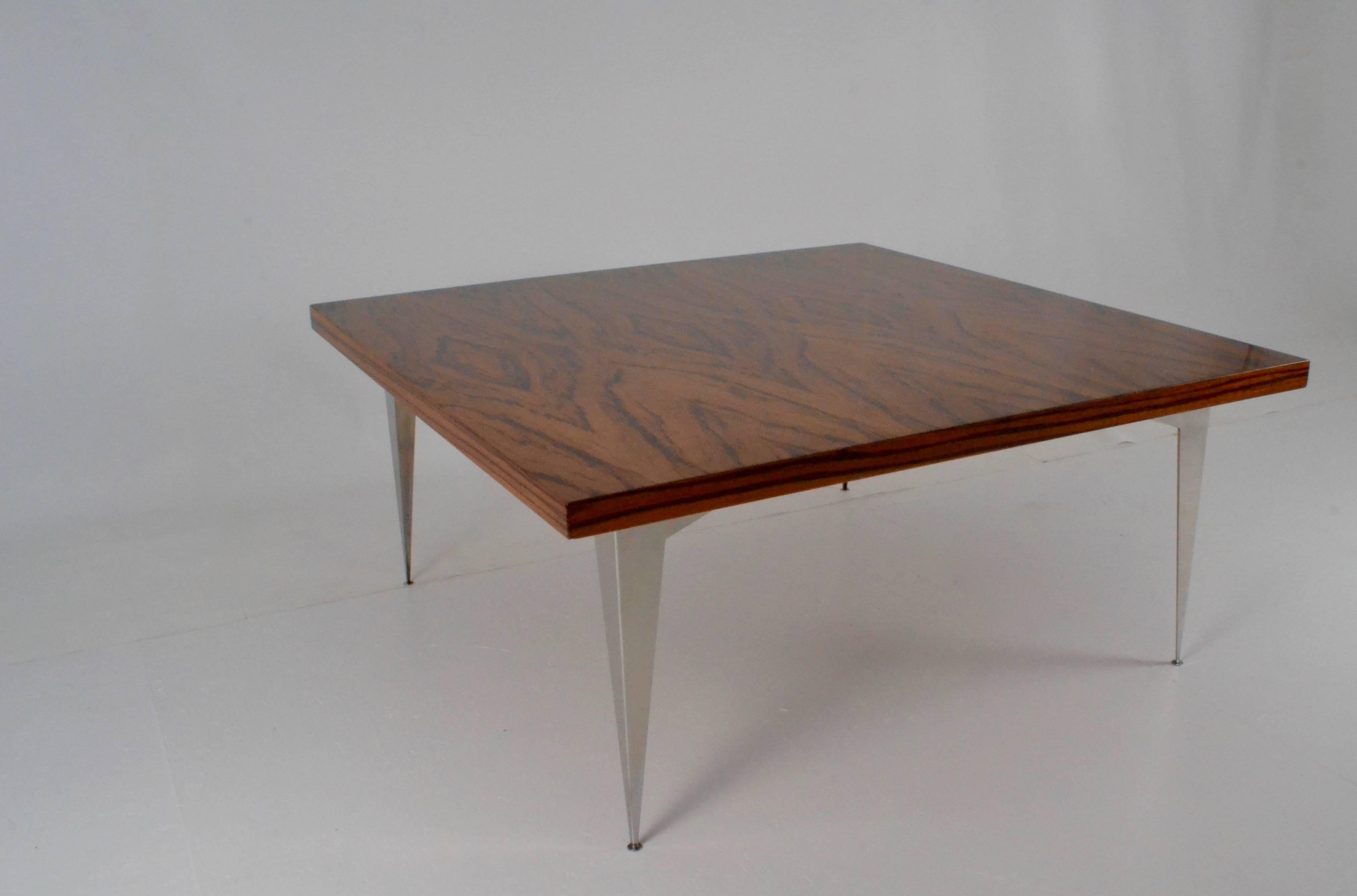 Late 20th Century Modernist Exotic Wood and Steel Cocktail Table, circa 1970s