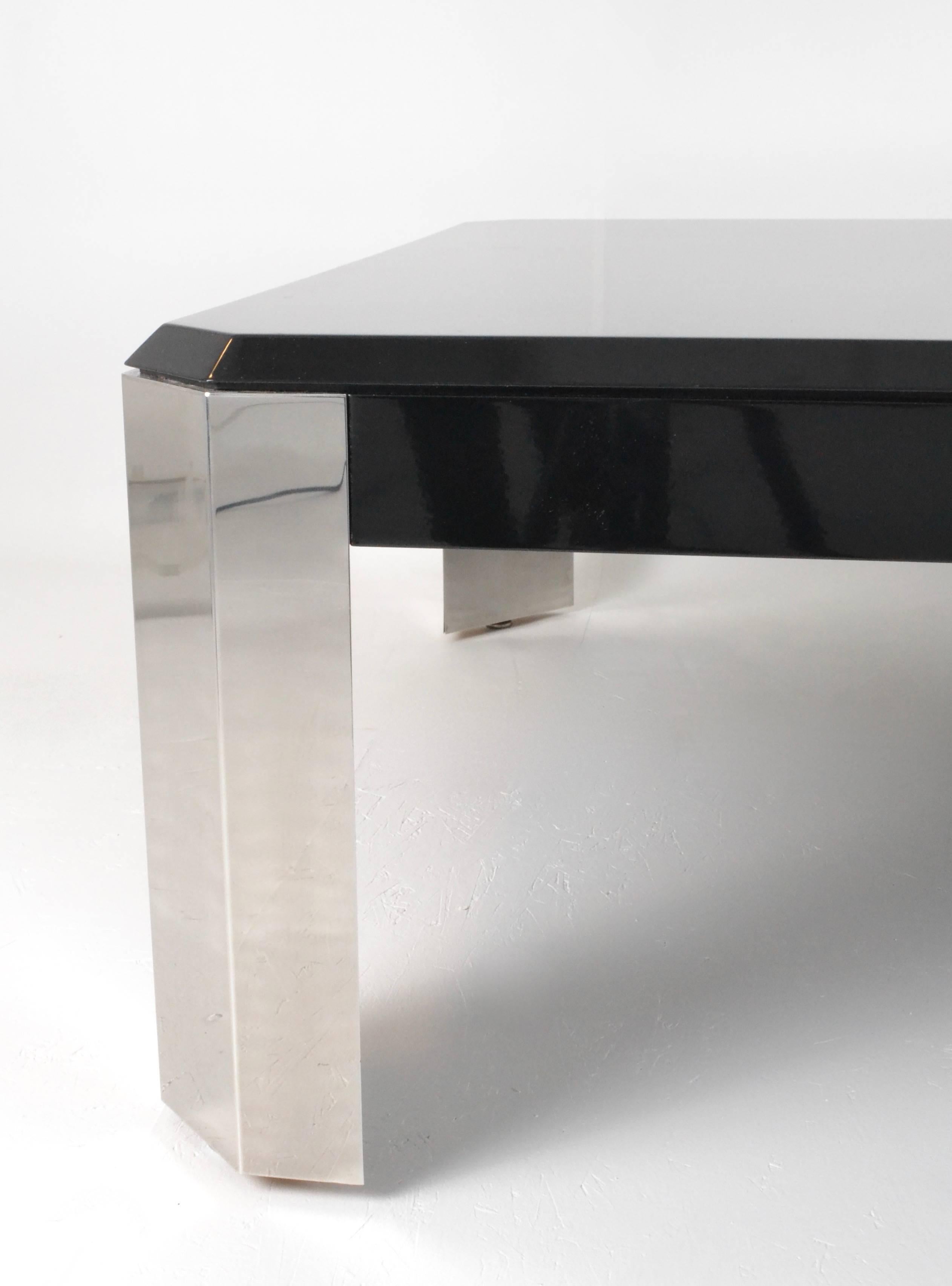 Lacquered Wood and Polished Steel Cocktail Table, circa 1970s 1